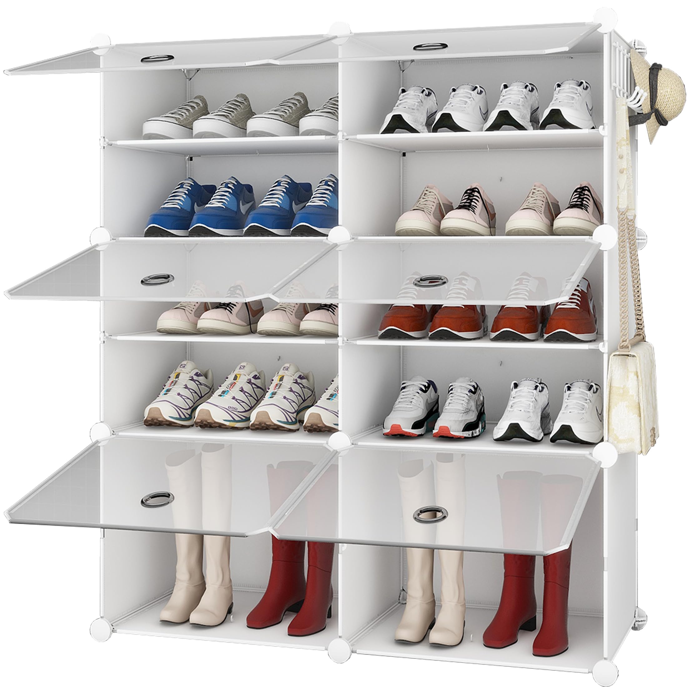 Lxvckly シューズラック6段下駄箱大容量靴収納オーガナイザー 靴箱 省スペース分割可 玄関すっきり靴キャビネット用 プラスチックポータブルシューズラック拡張可能な靴棚廊下用30奥行き x 83幅 x 93高さ cmホワイト
