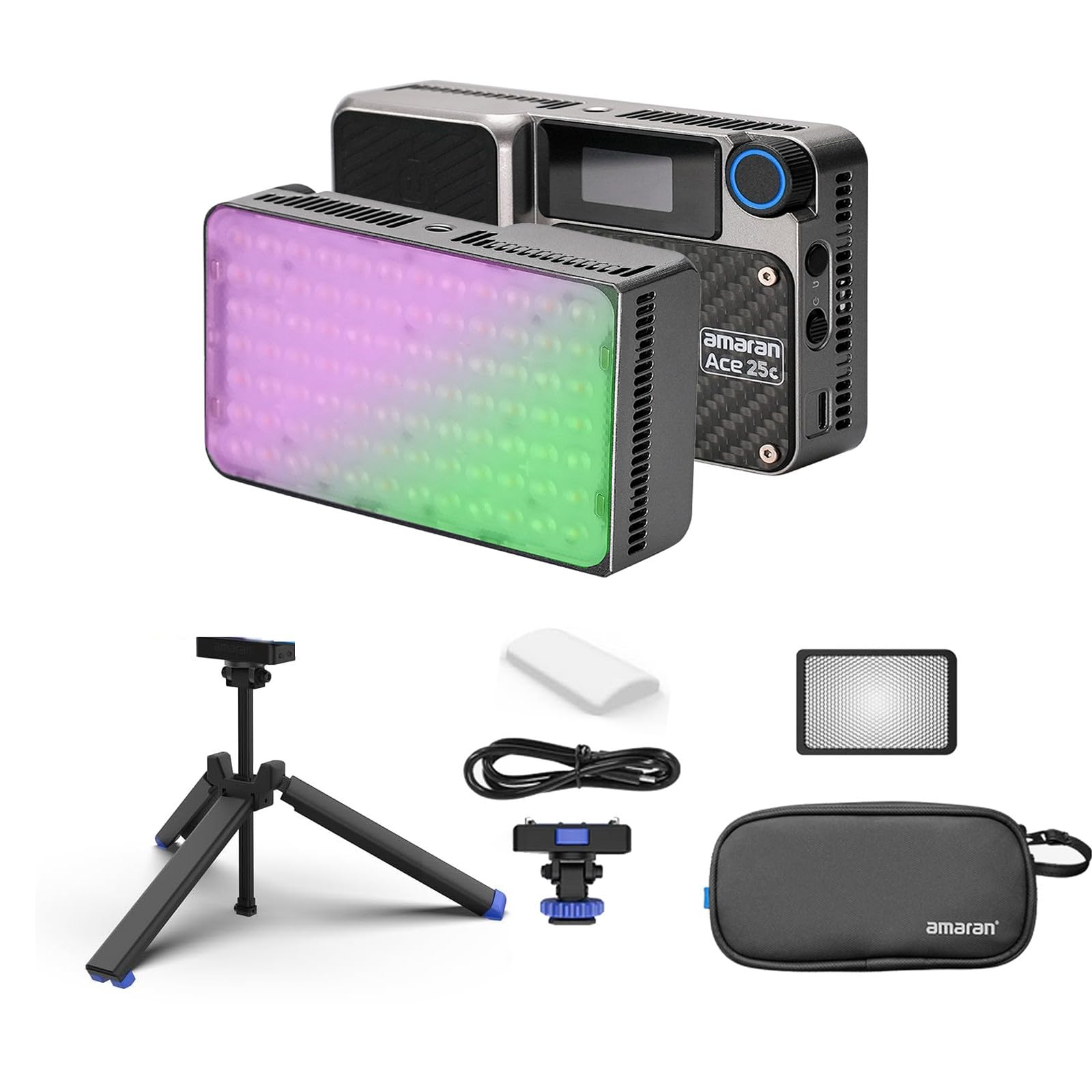 Amaran Ace 25c キット カメラ ビデオ ライト キャリング ケース、ミニ三脚、25w CCT 2300K-10000K RGB..