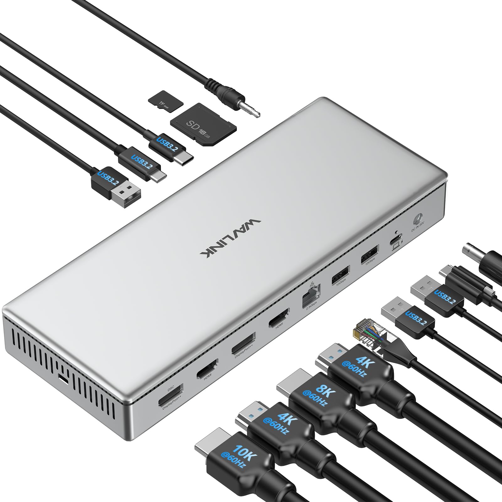 WAVLINK USB C DisplayLink (DL7400) プレミアムドッキングステーション、HDMI×2、DisplayPort×2、デュアル8K@60Hz、Quad 4K@60Hz、Windows 10/11、Mac M1/M2/M3,100