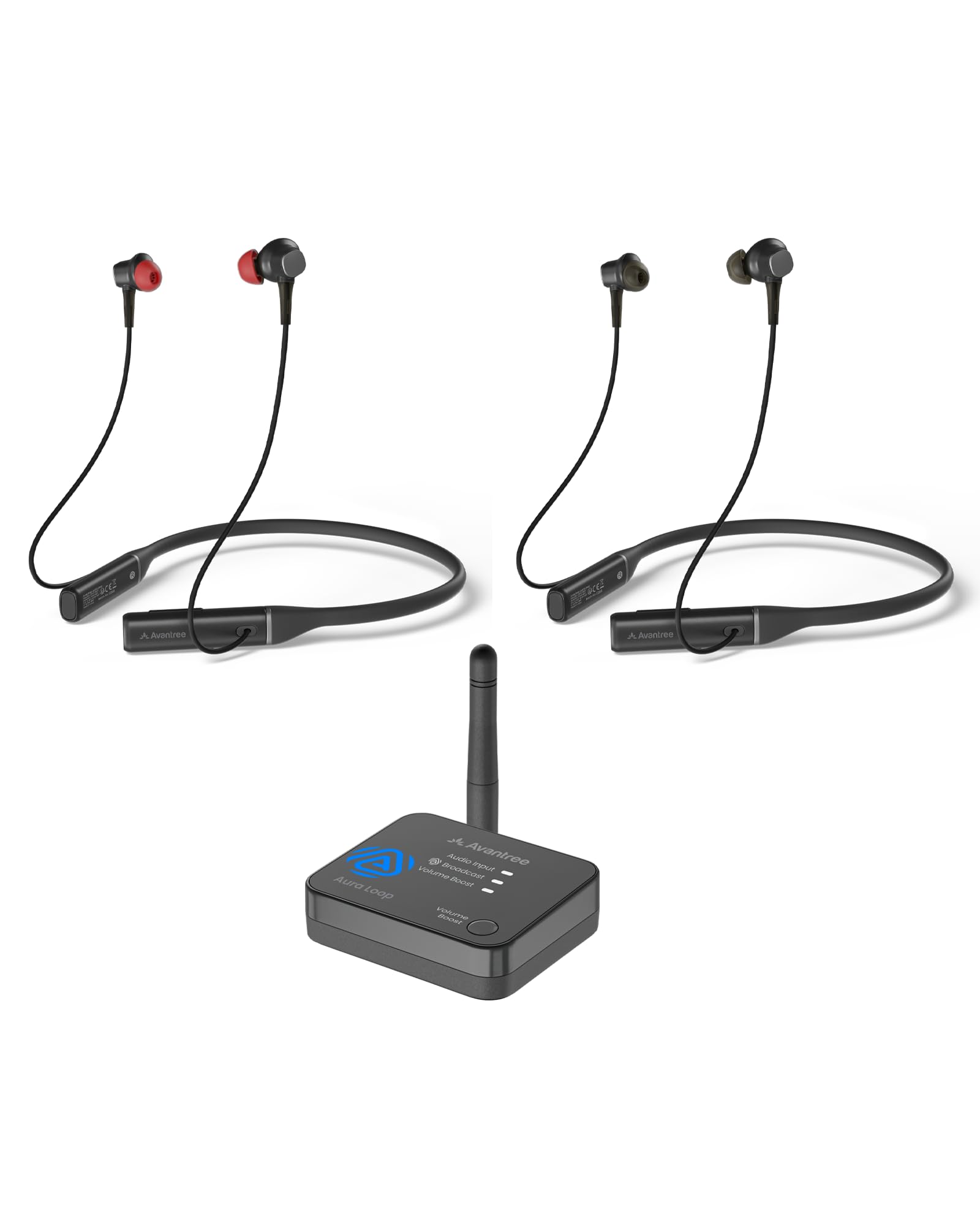Avantree Aura Loop Dual ・ テレビ用 ワイヤレスイヤホン 2個セット 次世代Auracast＆最新Bluetooth 5.4対応 Auracastトランスミッター付き 超低遅延 TV・スマホ同時接続 最大連続12時間再生 ネックバン