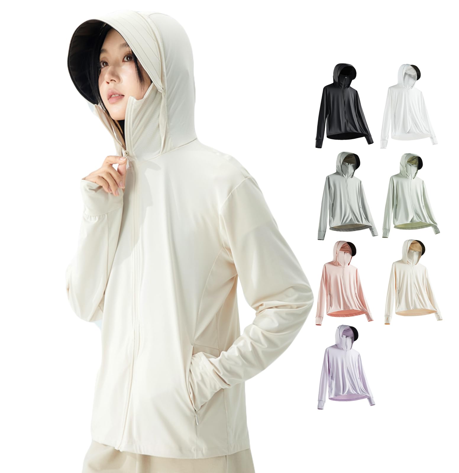 [LLHfashion] ラッシュガード レディース 長袖 パーカー 水着 UVカット＆UPF50＋ ハイネック フード付..