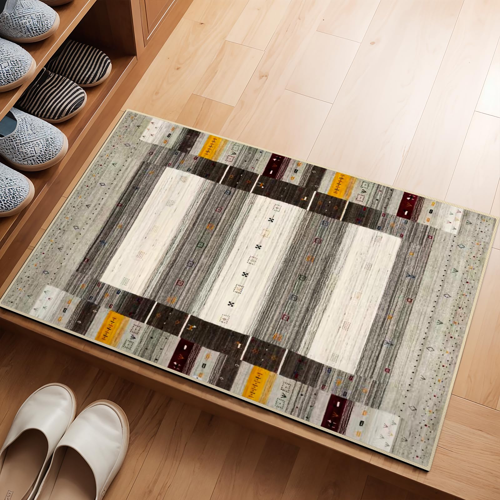 ILISILAN 玄関マット 室内 洗える ペルシャ風 玄関まっと; 北欧 げんかんまっと おしゃれ 滑り止め 洗面所マット 防音マット オールシーズン適用 (ギャッベ柄B, 70X120CM)