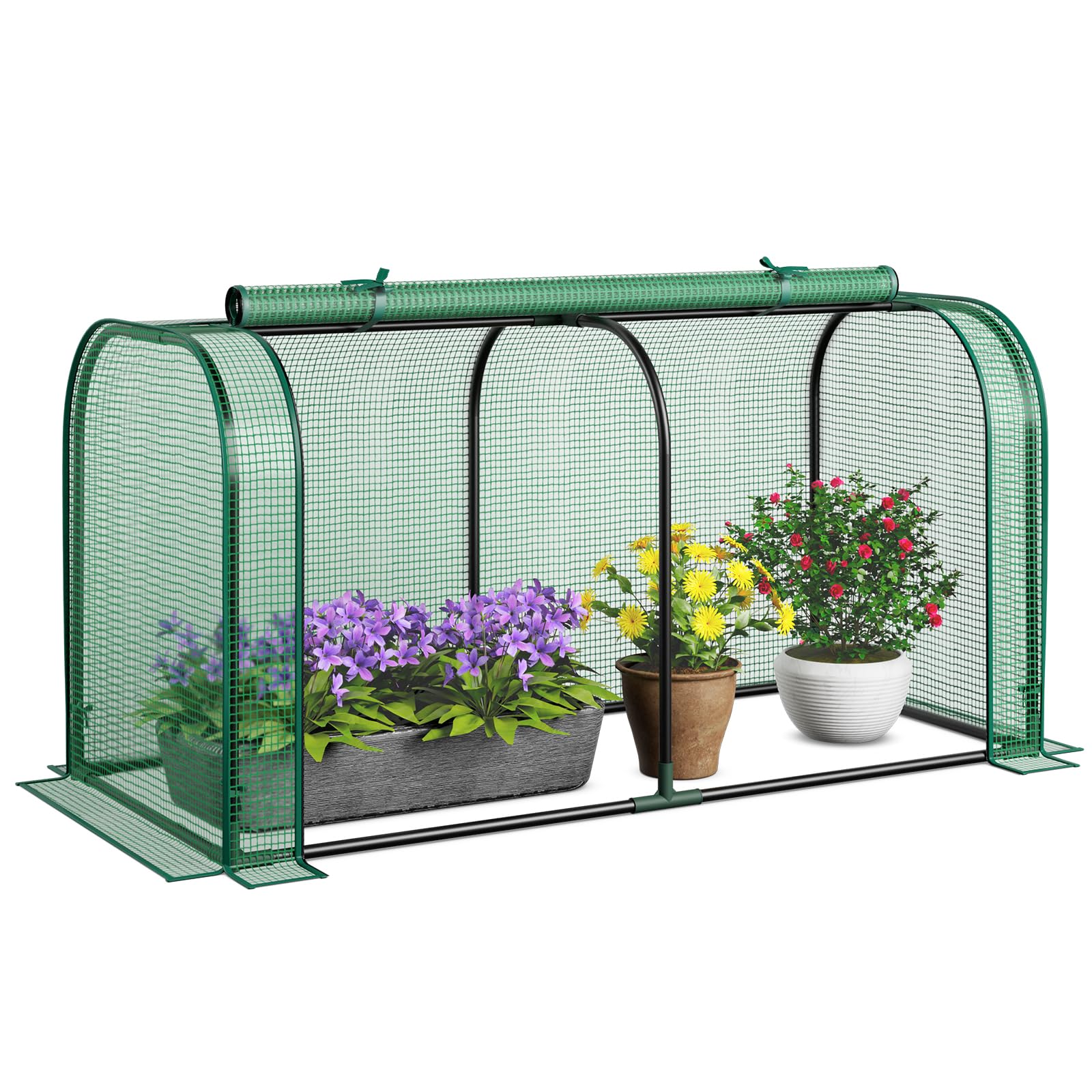 TANGKULA ビニールハウス 小型 ミニ温室 幅118cm ビニール温室 家庭用 カバー付き 霜対策 紫外線対策 ..