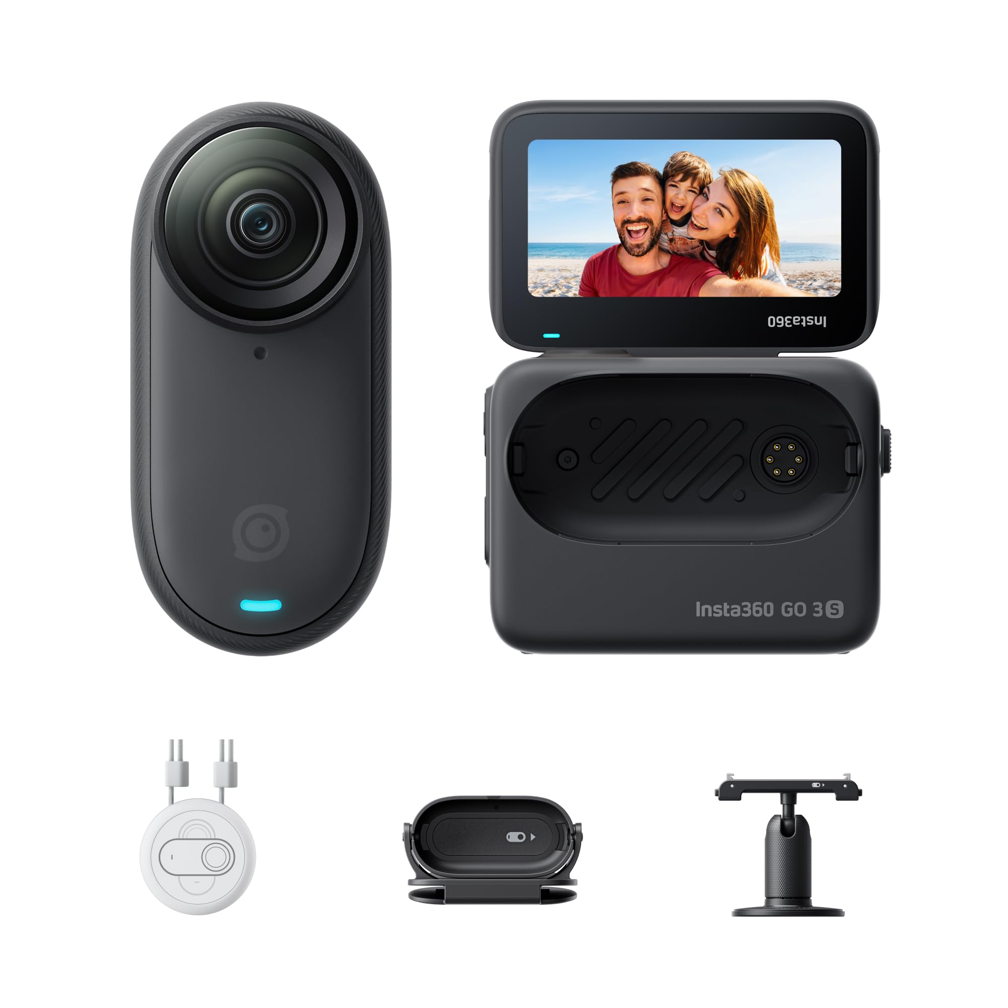 Insta360 GO 3S - 4K小型ウェアラブルVlogビデオカメラ、ハンズフリーPOV、どこでもマウント、手ブレ補正、バッテリー寿命140分、10m防水、AI編集、Apple Find My対応、Vlog/旅行/アウトドア/ペットPOV用 通常版