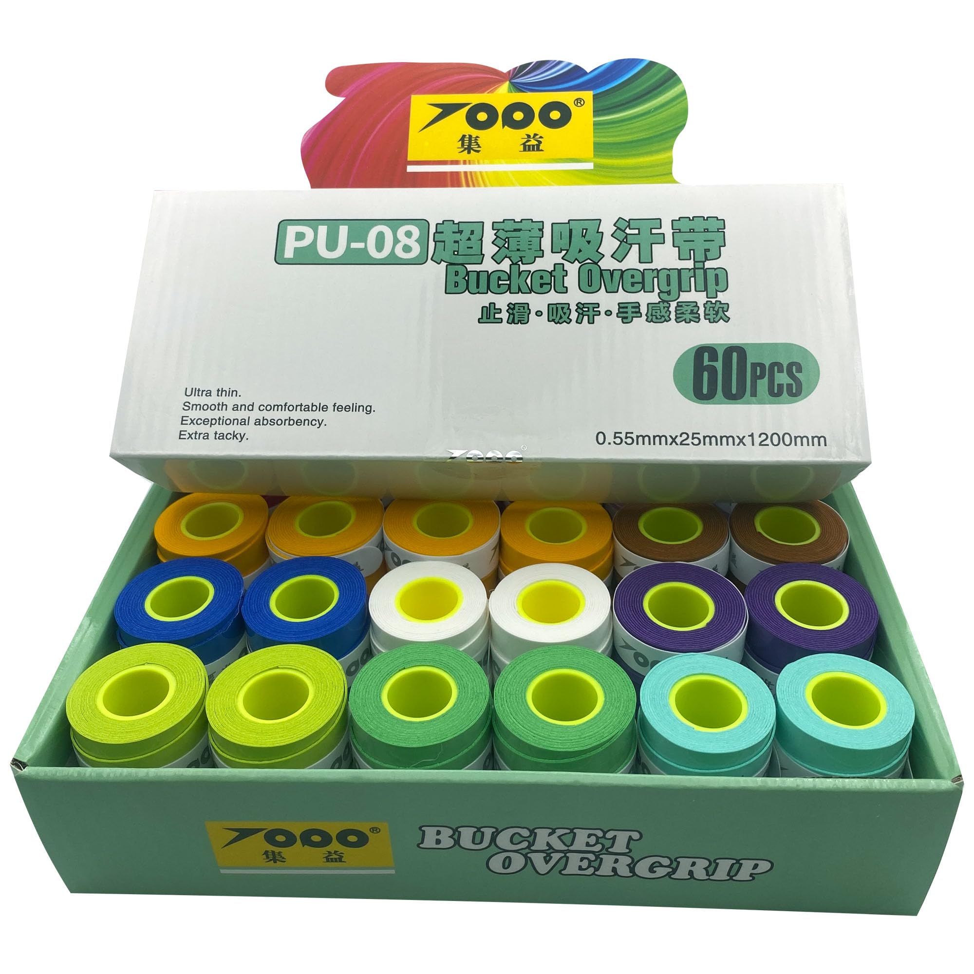 ウェットタイプグリップテープ 60本入り超薄0.55mm グリップテープ 滑り止 通気 吸汗性 バドミントン、..