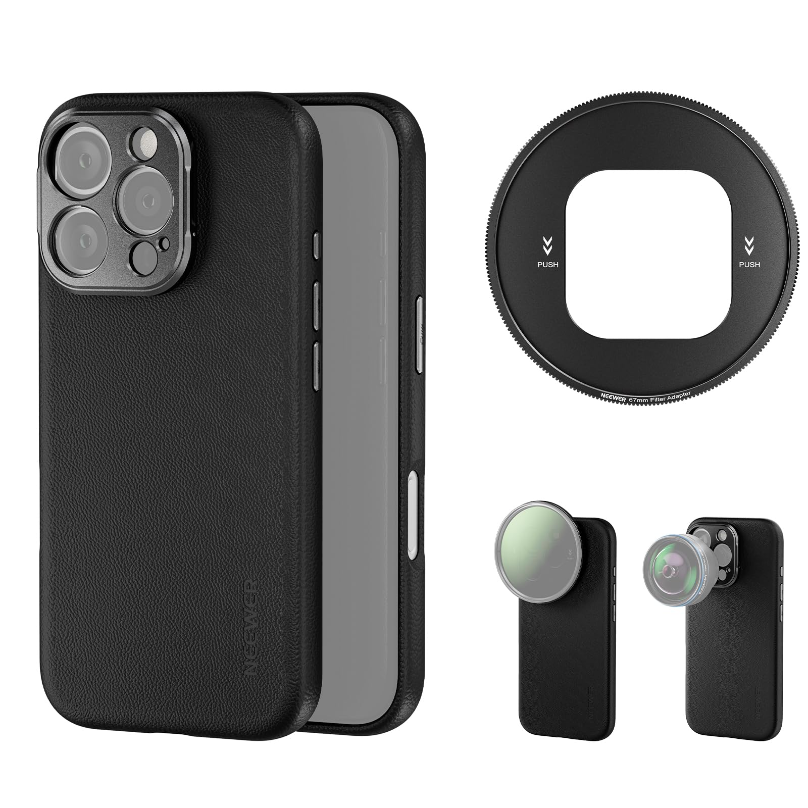 NEEWER スマホケース 17 Pro Max対応 モジュラー保護 頑丈 TPU/PCスマホカバー 67mmフィルターリング/17mmレンズ/Moment対応Tマウントバックプレート付き コンパチブル MagSafe iPhone 17 Pro Max