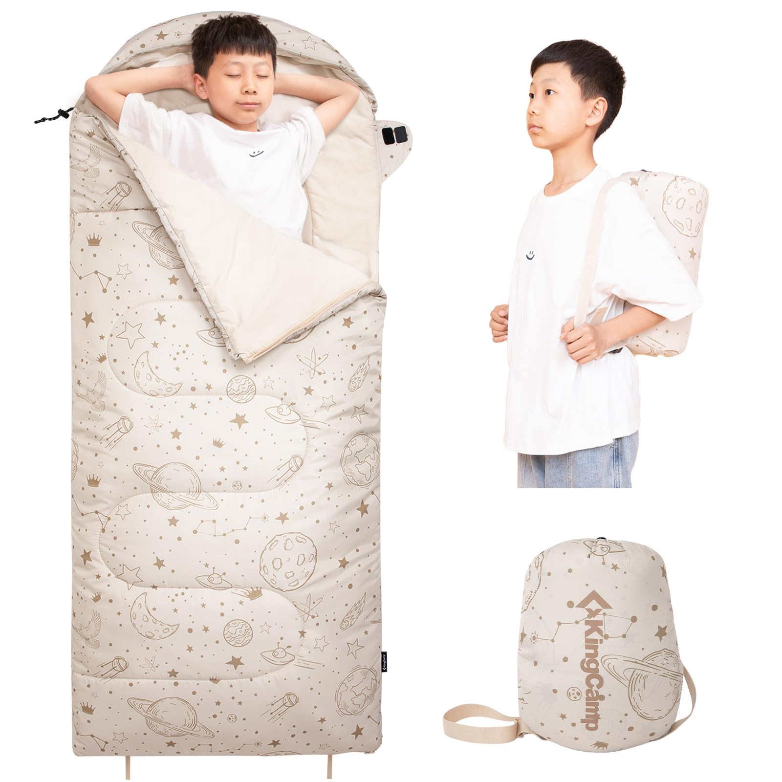 乐天商城 - KingCamp 寝袋 子ども用 キッズ寝袋 封筒型 暖かい ワイド 軽量 コンパクト 可愛い オールシーズン キャンプ 旅行 ハイキング 丸洗い可能 簡単収納 収納袋付き