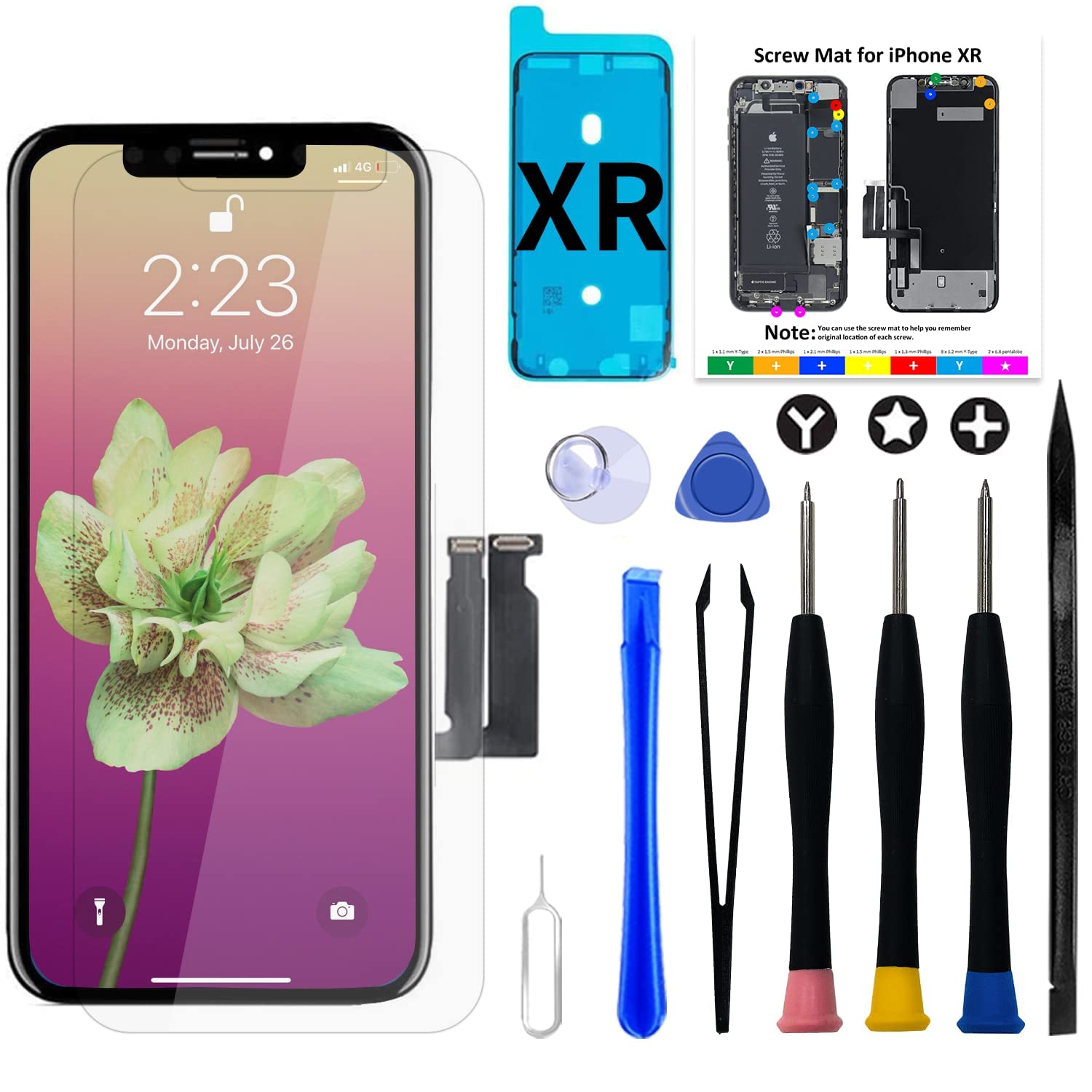 Brinonac iPhone Xr LCD 液晶パネル 6.1" 3Dタッチ付き フロントパネル 修理用交換用LCD 修理工具付き(iPhoneXr)