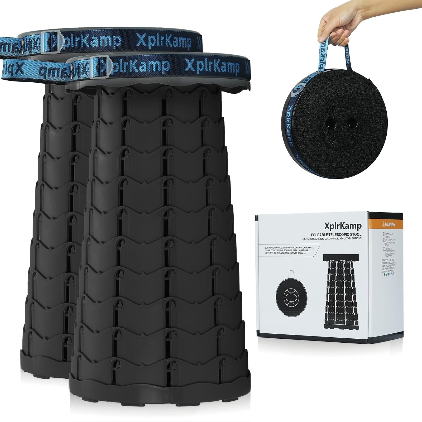 XplrKamp 折りたたみ椅子 伸縮式 超軽量900g 耐荷重180kg コンパクト 日本語マニュアル付き 持ち運び アウトドアチェア 防水 1秒開閉可能 10段階調整 ショルダーストラップ付き キャンプ／万博／釣り／夏祭り／花火大会／スポーツ観戦／バー
