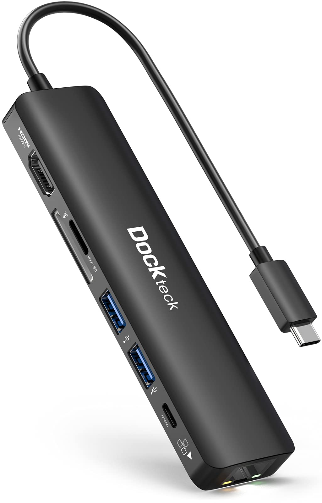 USB C ハブ アダプタ Dockteck 7-in-1 Type c ハブ Lan イーサネットハブドングル 4K 60Hz HDMIポート 1Gbpsイーサネットポート 100W PDポート 2つのUSB3.0ポート SD/Micro SDスロットポ