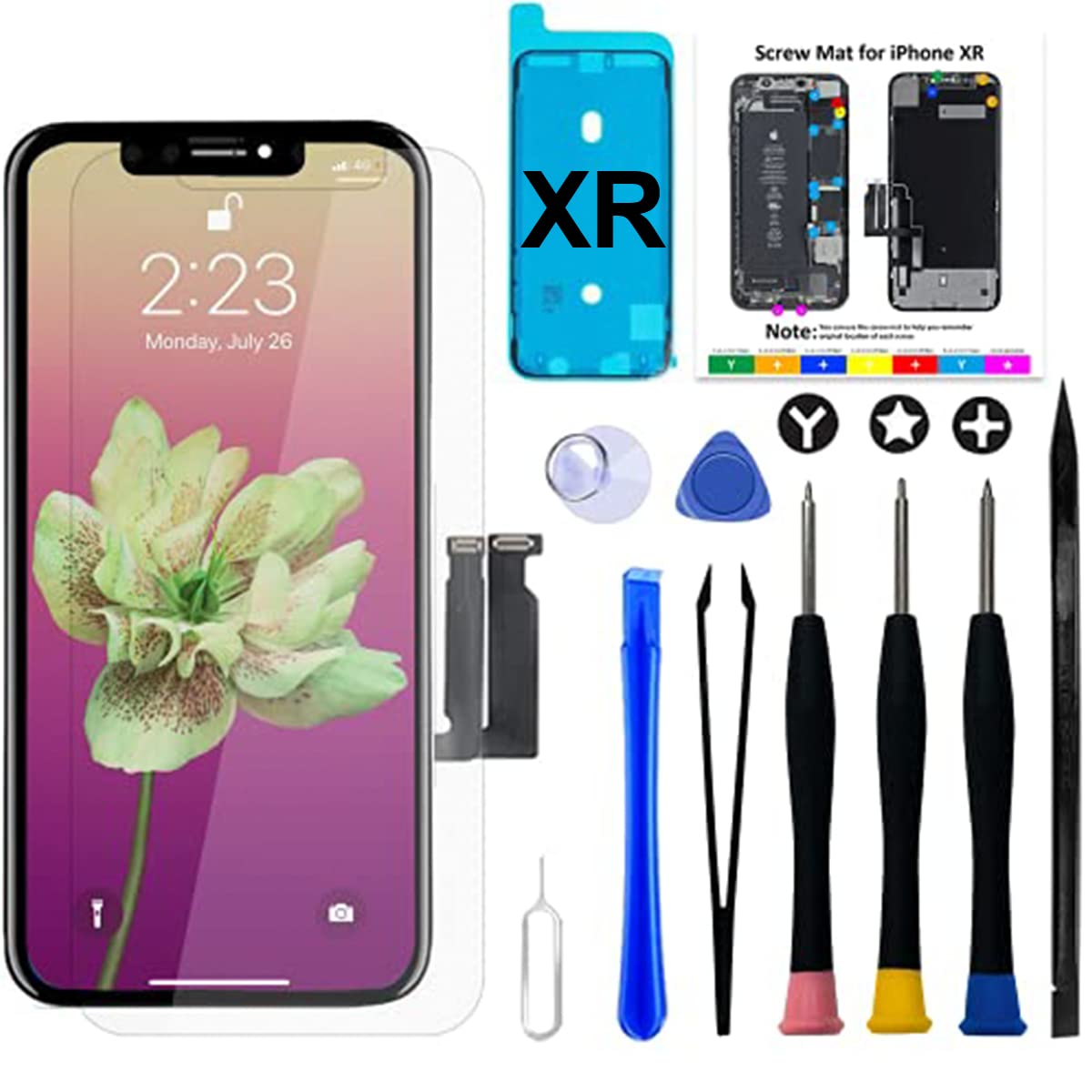BrinonacコンパチブルiPhone Xr LCD 液晶パネル 6.1" 3Dタッチ付き フロントパネル 修理用交換用LCD 修理工具付き(iPhoneXr)
