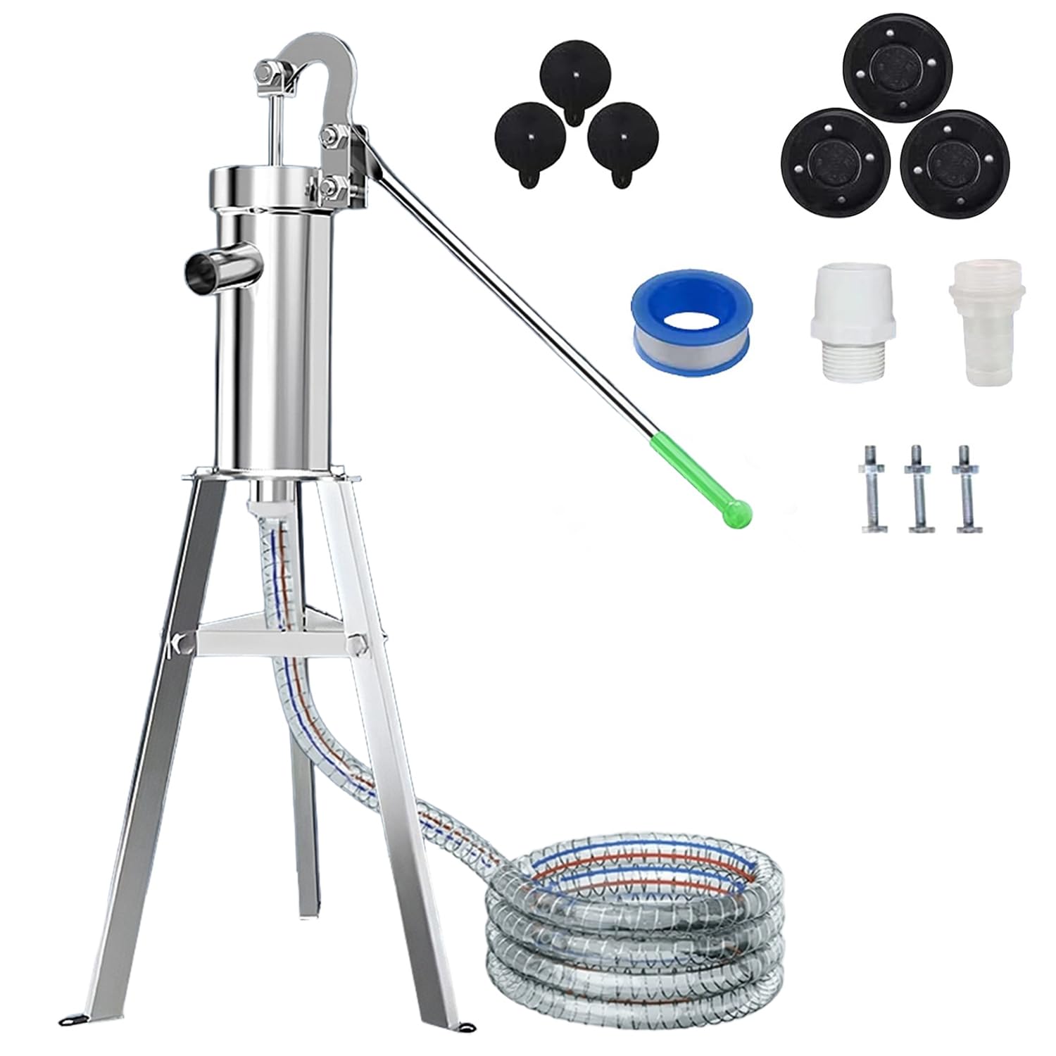 timiland 井戸ポンプ 手動 井戸ポンプ組み合わせセット 手押しポンプ 手動ポンプ 井戸 手押し ステンレス製 排水 ポンプ 手動 ウォーターポンプアクセサリー付き 日本語取扱説明書付(手動ポンプ台座高さ58cm、水道管10M)