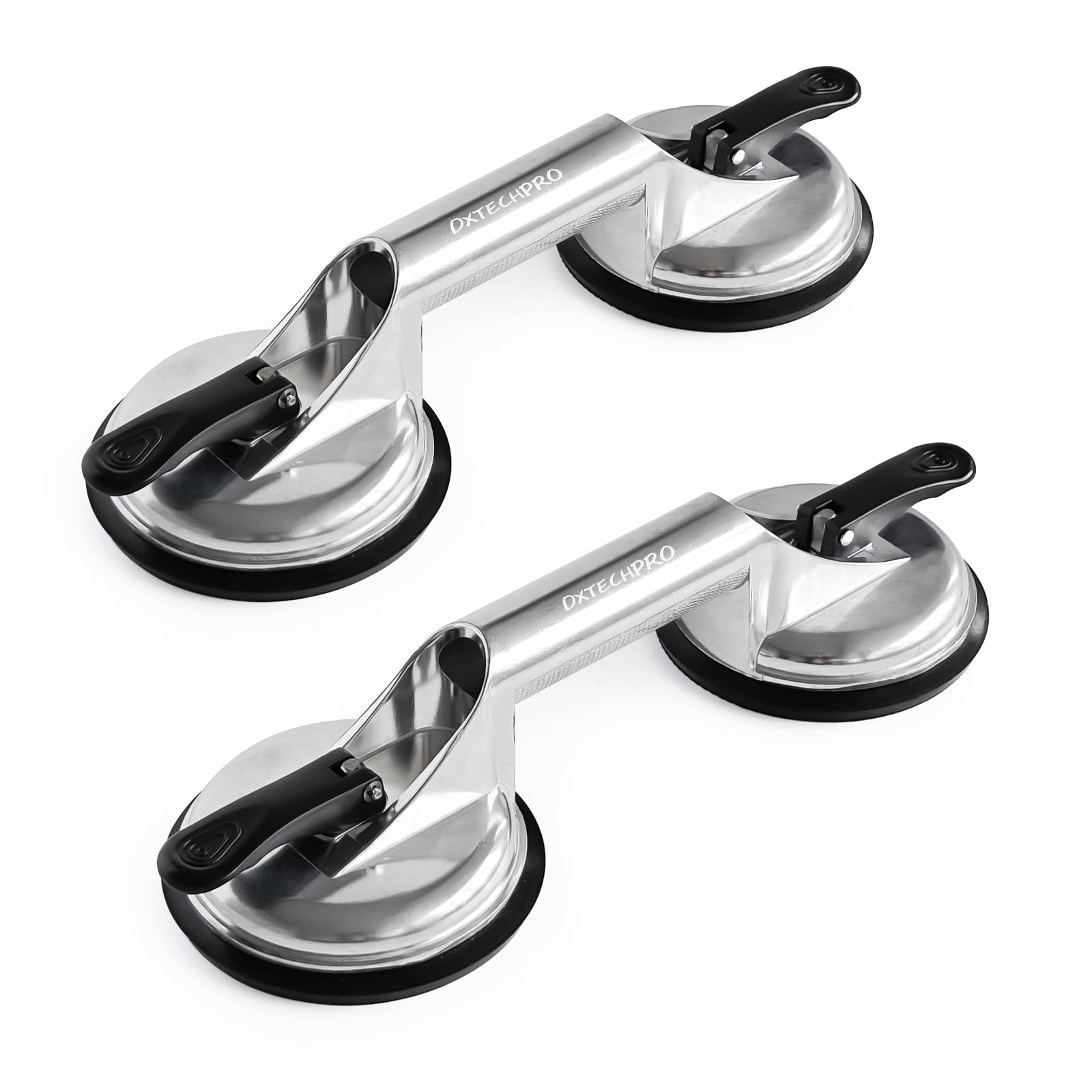 DXTECHPRO バキュームリフター ガラス吸盤 強力 ボディ凹み吸盤 サクションリフター ダブルサクションカップ アルミ合金 サクションバキュームカップ ワンタッチ吸盤式 ガラス 金属板 大理石 タイル 運搬 最大耐荷重100kg (シルバー 2個)