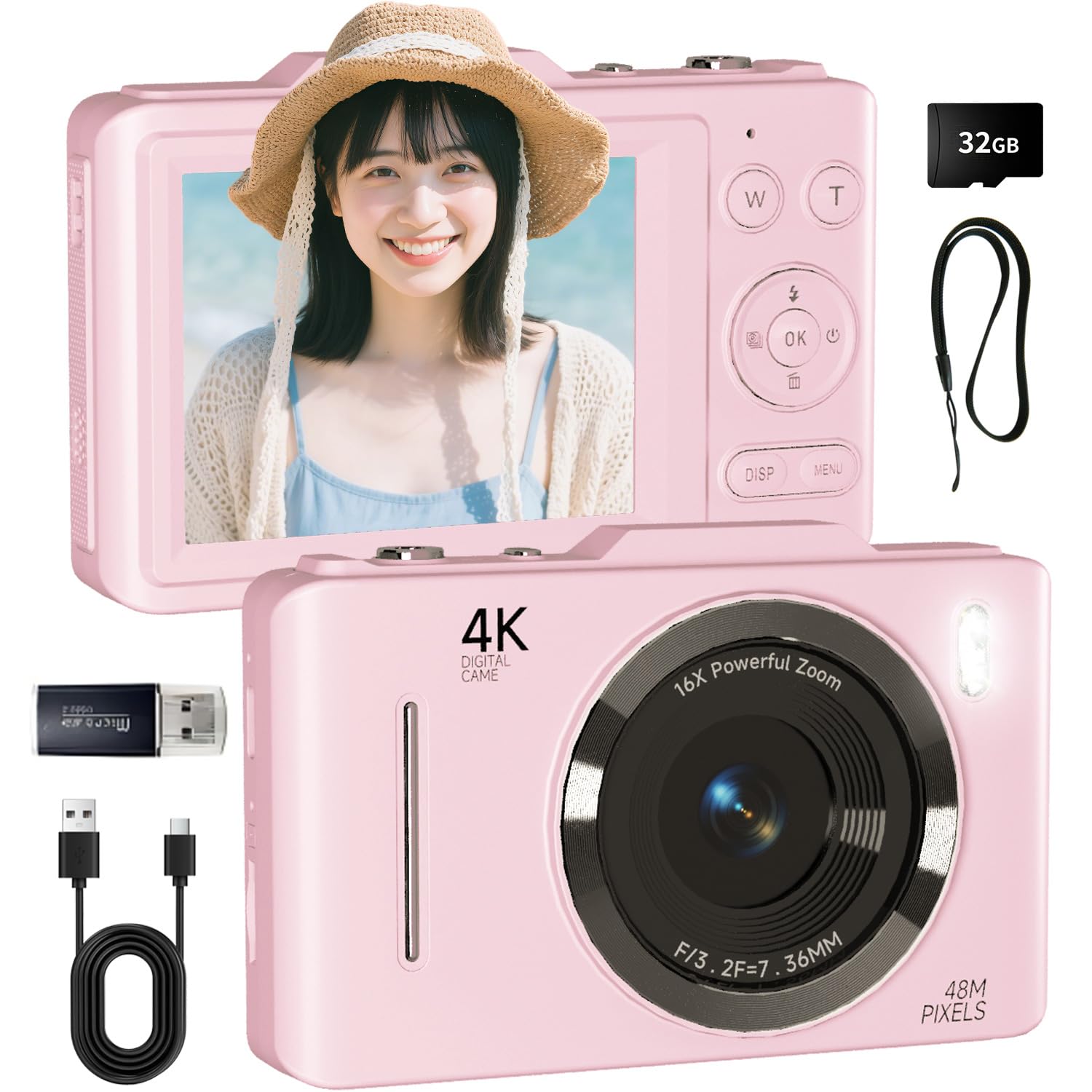 SRVR デジタルカメラ 4K 6800万画素 メモリーカード付属（32GB Micro SDカード＆ストラップ） プロ仕様..