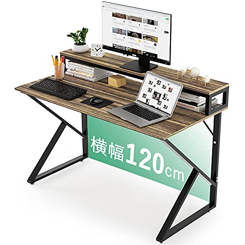 DEWEL パソコンデスク テレワーク用 幅120cm 奥行60cm モニタースタンド付き pcデスク 耐荷重65kg 広いpcデスク ワークデスク オフィスデ...