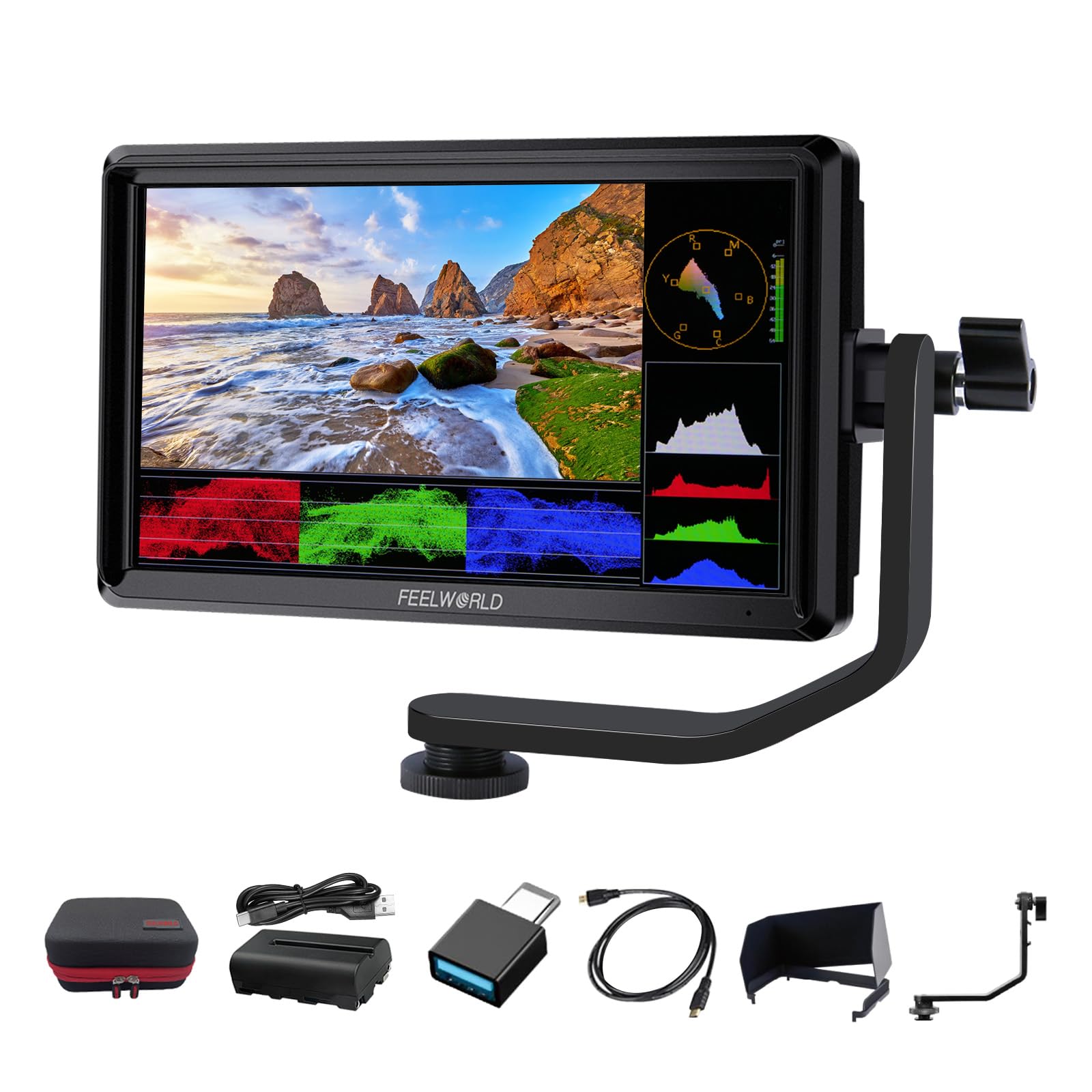 FEELWORLD S55 V3 6インチ フィールドモニター [ 4K HDMI ] カスタム 3D LUT 【F550Cバッテリー＋収納ケース付き】 1920 x 1080 FHD IPSパネル 1000:1コントラスト比 160°広視野角 16:9ア