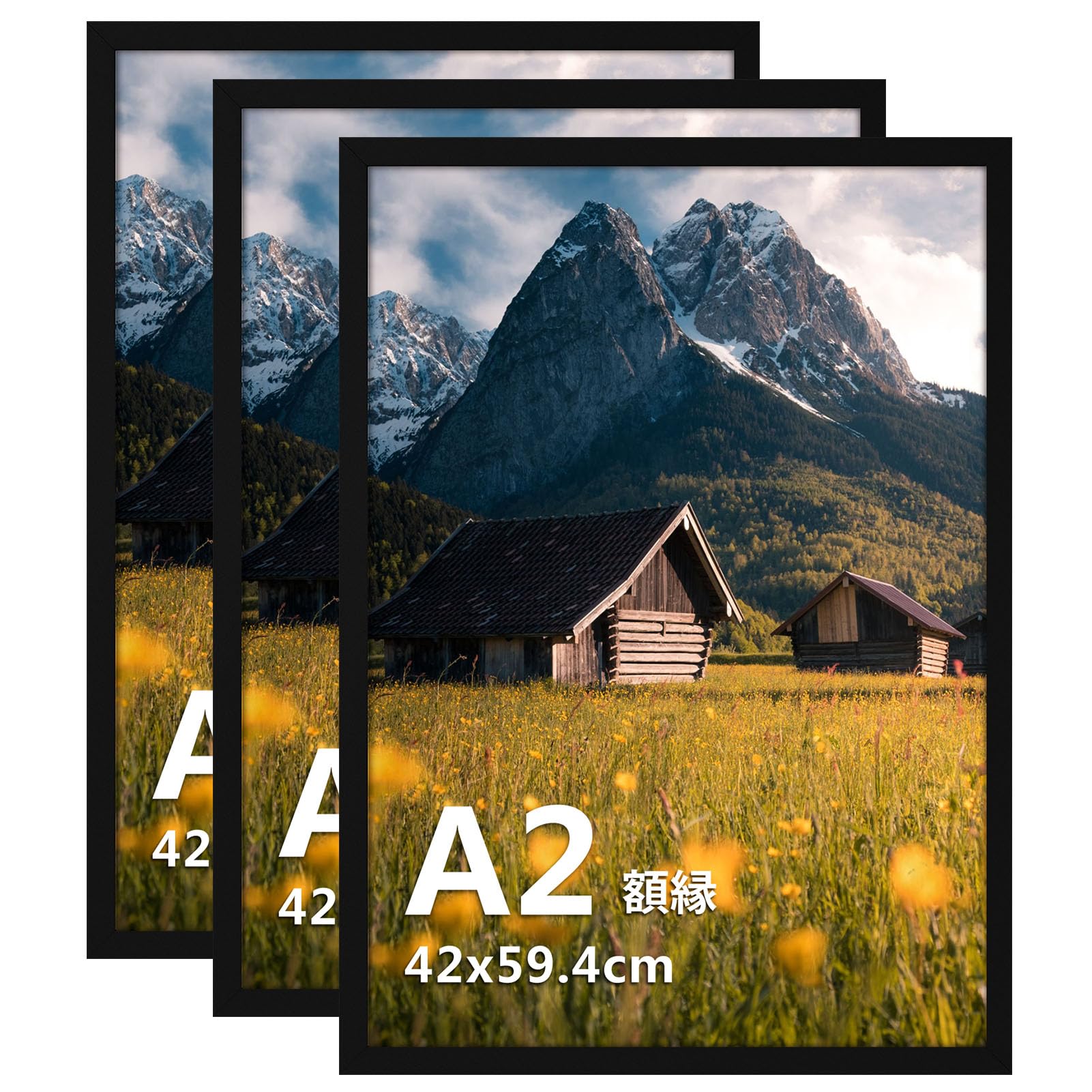 GIFT GARDEN 額縁 A2 フレーム フィットフレーム ポスターサイズ 594x420mm ブラック 額 3枚 セット