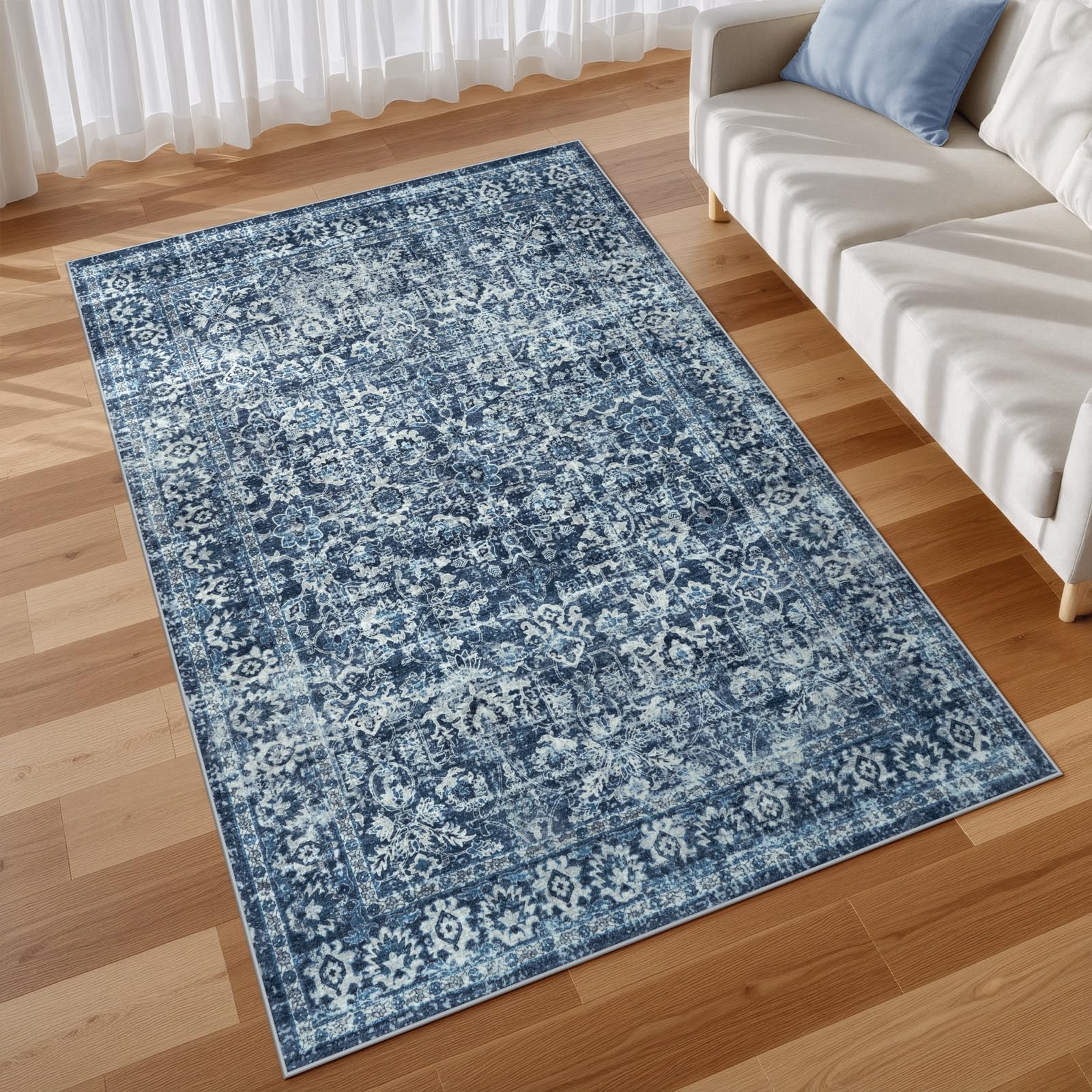 HAOCOO ラグ 洗える 120×160cm オールシーズン適用 ペルシャ風 ラグマット 1.5畳 ふわふわ 滑り止め ホットカーペット対応 防ダニ 防臭 軽量 防音 リビング 寝室 デスクマット ダイニングマット チェアマット アンティーク 花柄 ブル