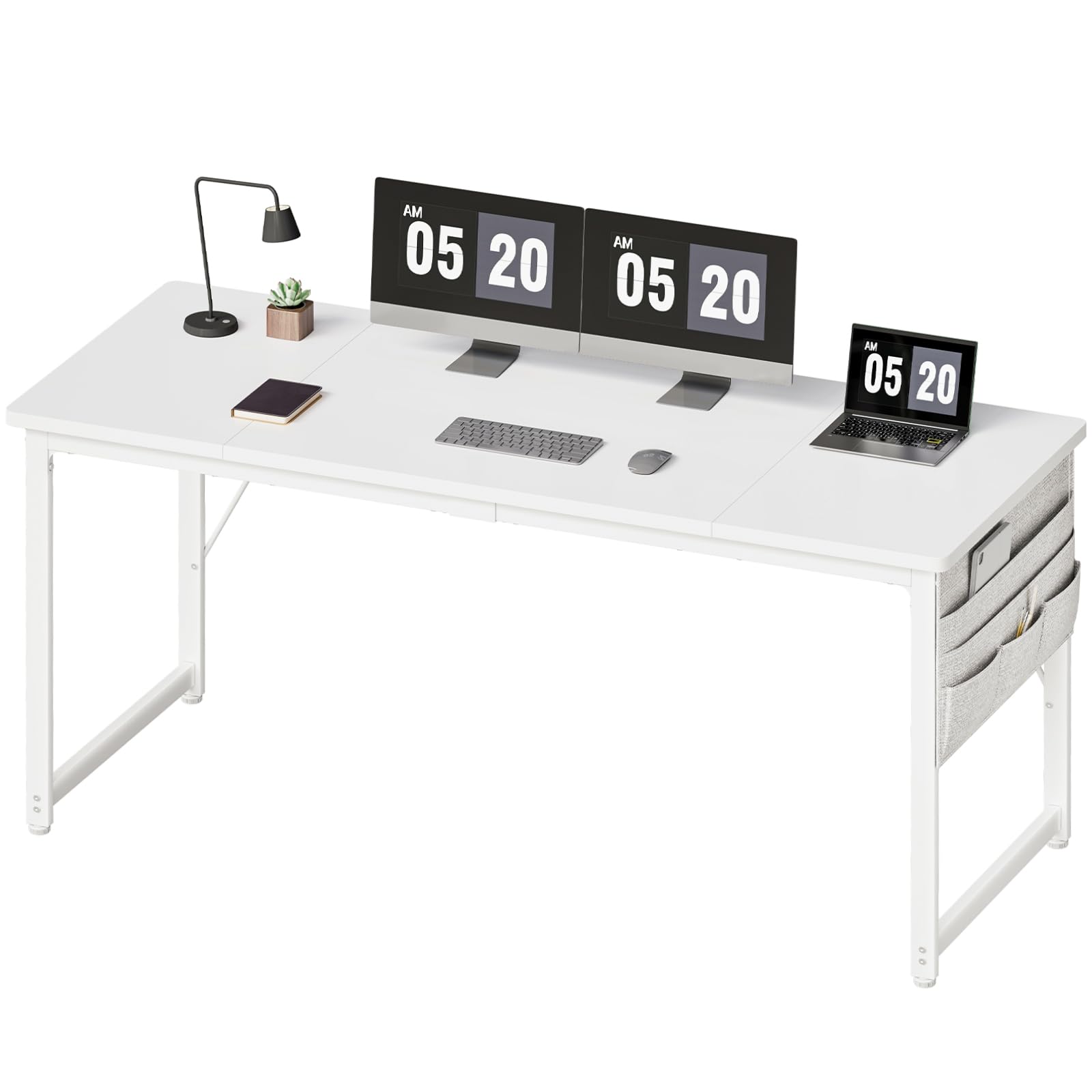 YeTom 机 デスク パソコンデスク pcデスク 幅160*奥行60cm つくえ 収納袋付き勉強机 フック付き学習机 組立簡単 テレワーク ホワイト