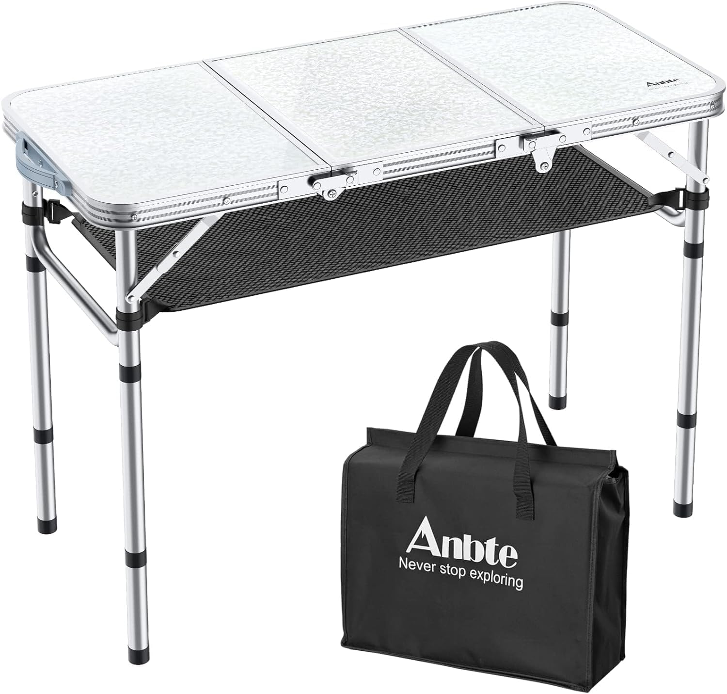 樂天商城 - Anbte キャンプテーブル 折りたたみ式 アルミ製 90x40cm 3段階高さ調整可能, のキャンプの折りたたみ式テーブル、 持ち運び便利 ピクニック・アウトドア用 収納ネット＆収納袋付き 携帯用ピクニック テーブル 屋外