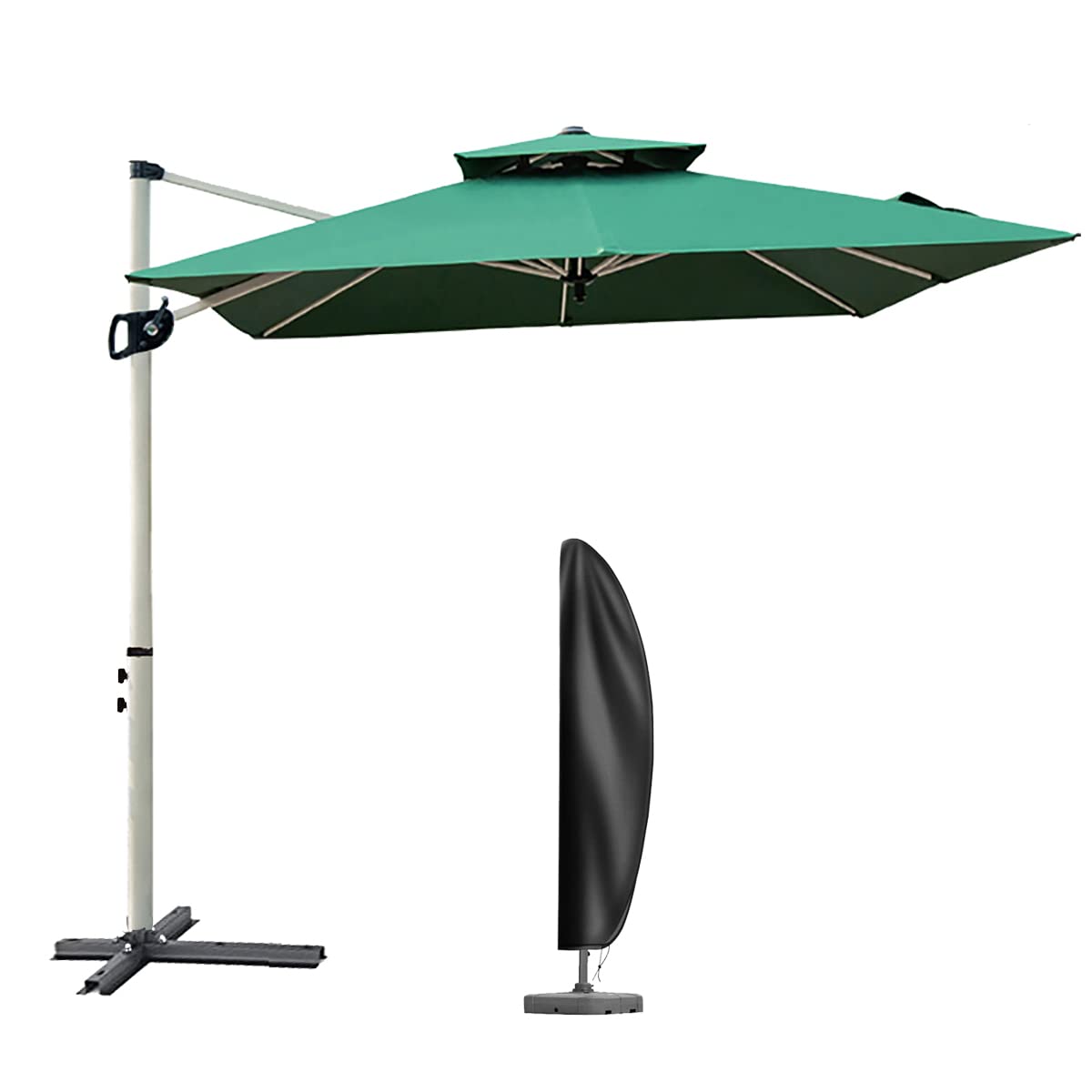 MAYAMI-Home パラソル ガーデンパラソル 220/250cm 風に強い 長方形 大型 360°角度調節 家庭での使用 商業利用（傘本体のみ、ベースなし） (250cm, 濃い緑色)