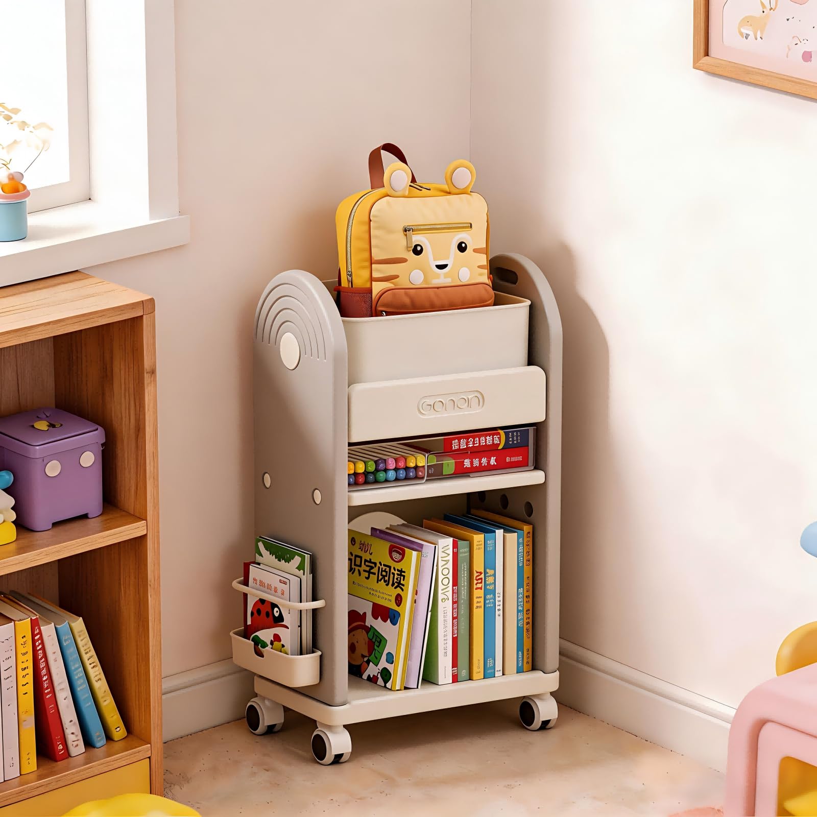 TidySpace ランドセルラック 収納ワゴン キャスター付き 本棚 子供用 3段 高さ76cm 幅42cm 奥行25cm 引 konanonline-10407170 湖南オンライン パッケージ画像