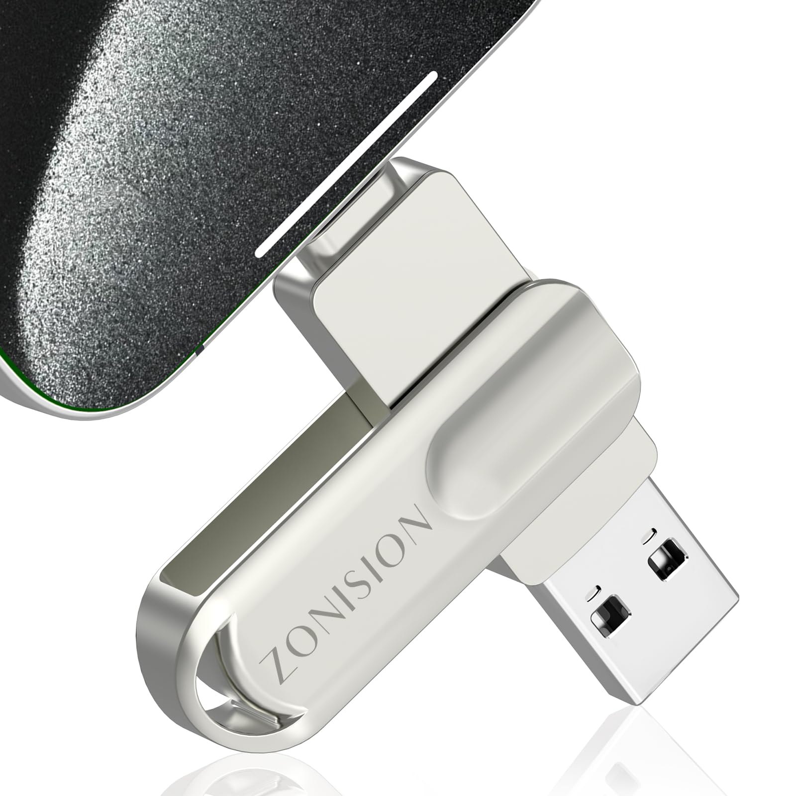 【MFI認証】ZONISION iPhone用 256GB USBメモリスティック、アプリなしで写真や動画をバックアップできる3-in-1 USBストレージ、iPhone/iPad/Android/PCと互換性のある外付けストレージ