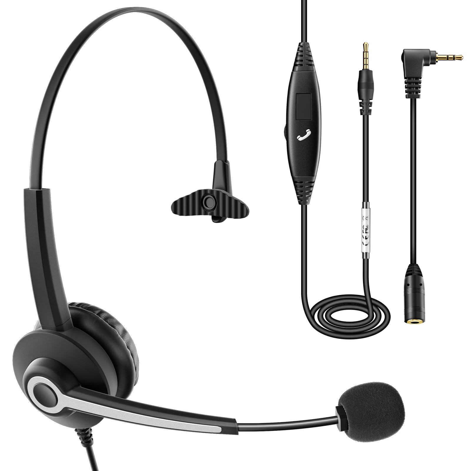 Wantek ヘッドセットPC用 3.5mm 片耳 ノイズキャンセリングマイク付き iPhone、iPad、パソコン、Skype、Web会議、コールセンター、リモートワーク、在宅勤務に適用される プロ ビジネス 通信事業者 PC用ヘッドホン 明瞭な通話 超