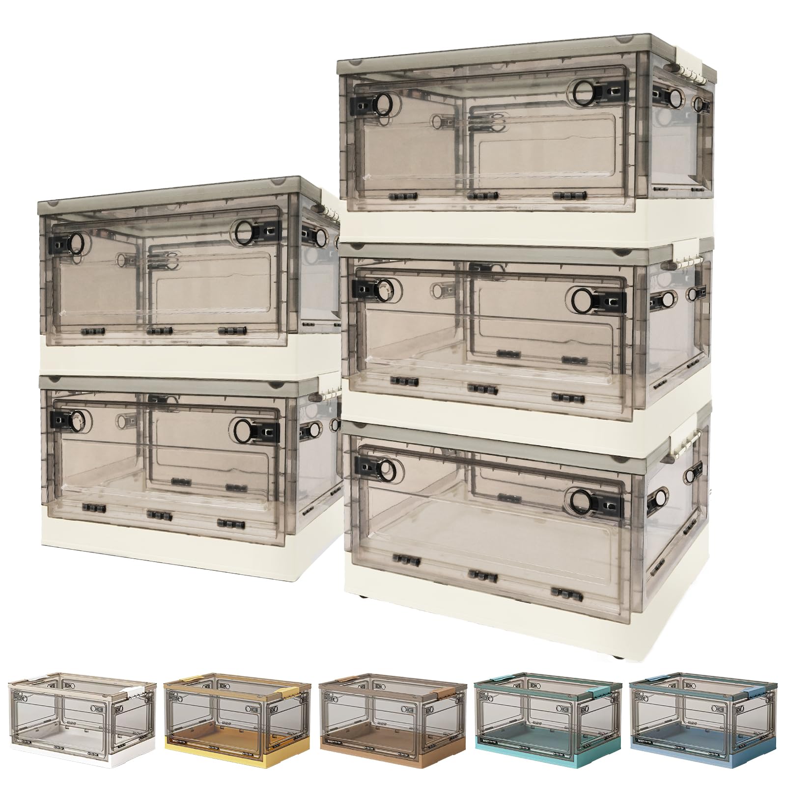 Hellozebra 収納ボックス 折り畳み【透明・全方向から取り出せる・大容量85L/56L/40L】コンテナ 収納ケース コンテナボックス 収納コンテナ 蓋付き 積み重ね キャスター付き ロック付き 組み立て簡単 省スペース 厚み 強い耐荷重 衣類/小