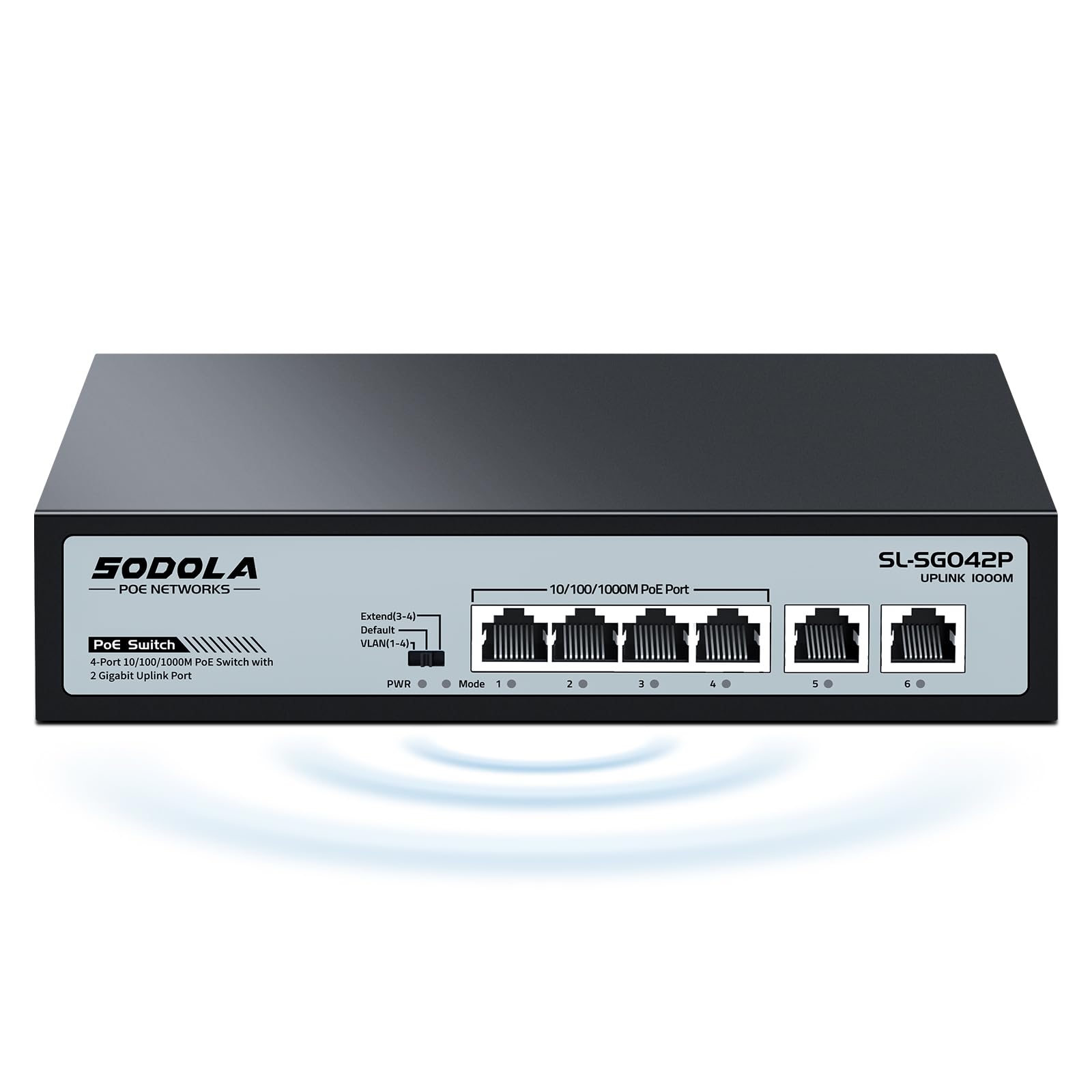 SODOLA 1000Mbps PoE ハブ スイッチングハブ 6ポート（PoE給電ポート*4、アップリンクポート*2）搭載 各ポート最大30W 総合65W対応 VLAN対応です 静音ファンレス設計 デスクトップ設置または壁掛け設置 プラグアンドプレイ 金