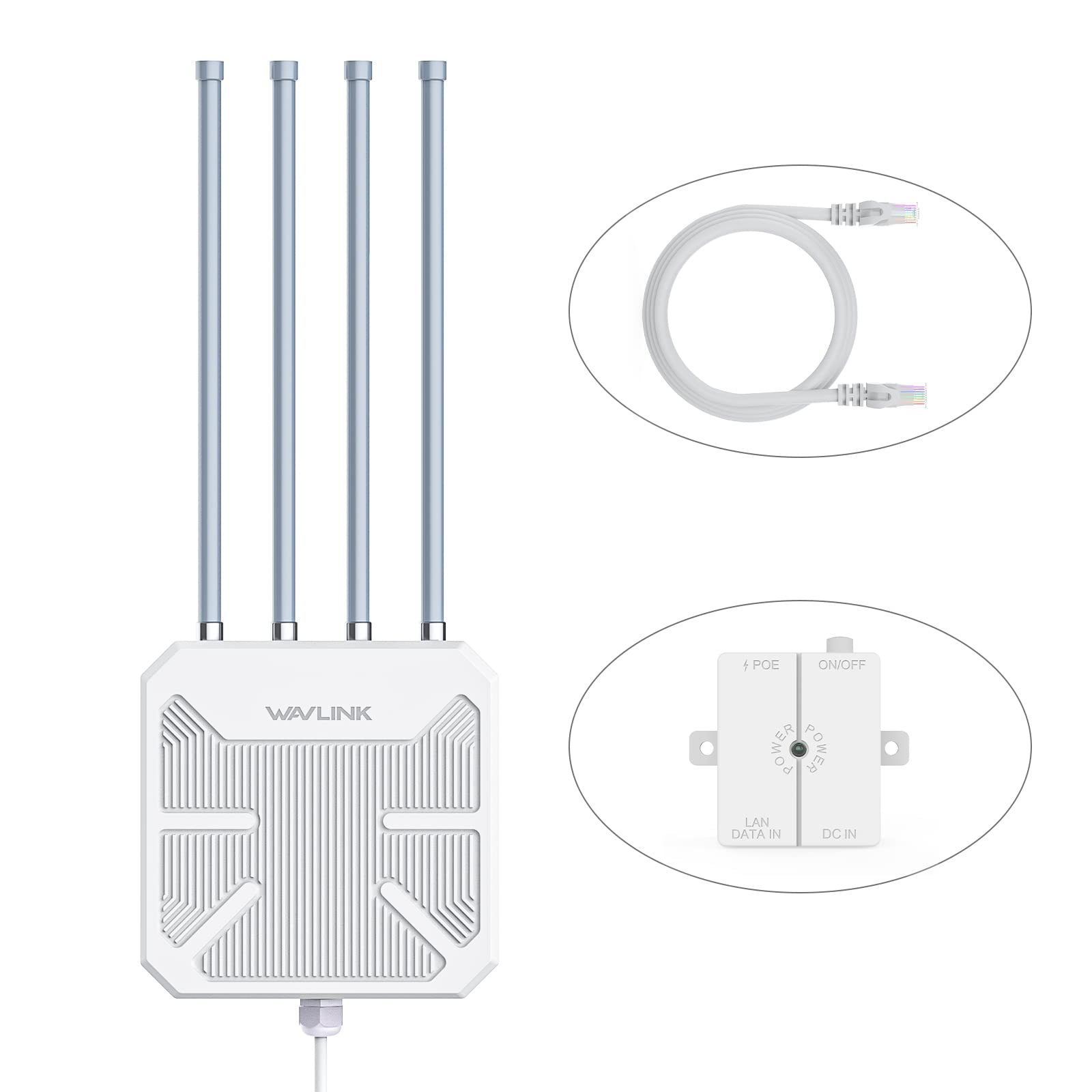 WAVLINK WiFi6 屋外メッシュルーター/AP/中継器、デュアルバンド2.4G+5G AX1800M PoE付き長距離屋外WiFiメッシュエクステンダー/4x8dBiハイゲインアンテナ/IP67耐候性エンクロージャー/シグナルブースターアンプ（楽天・湖南オンライン）