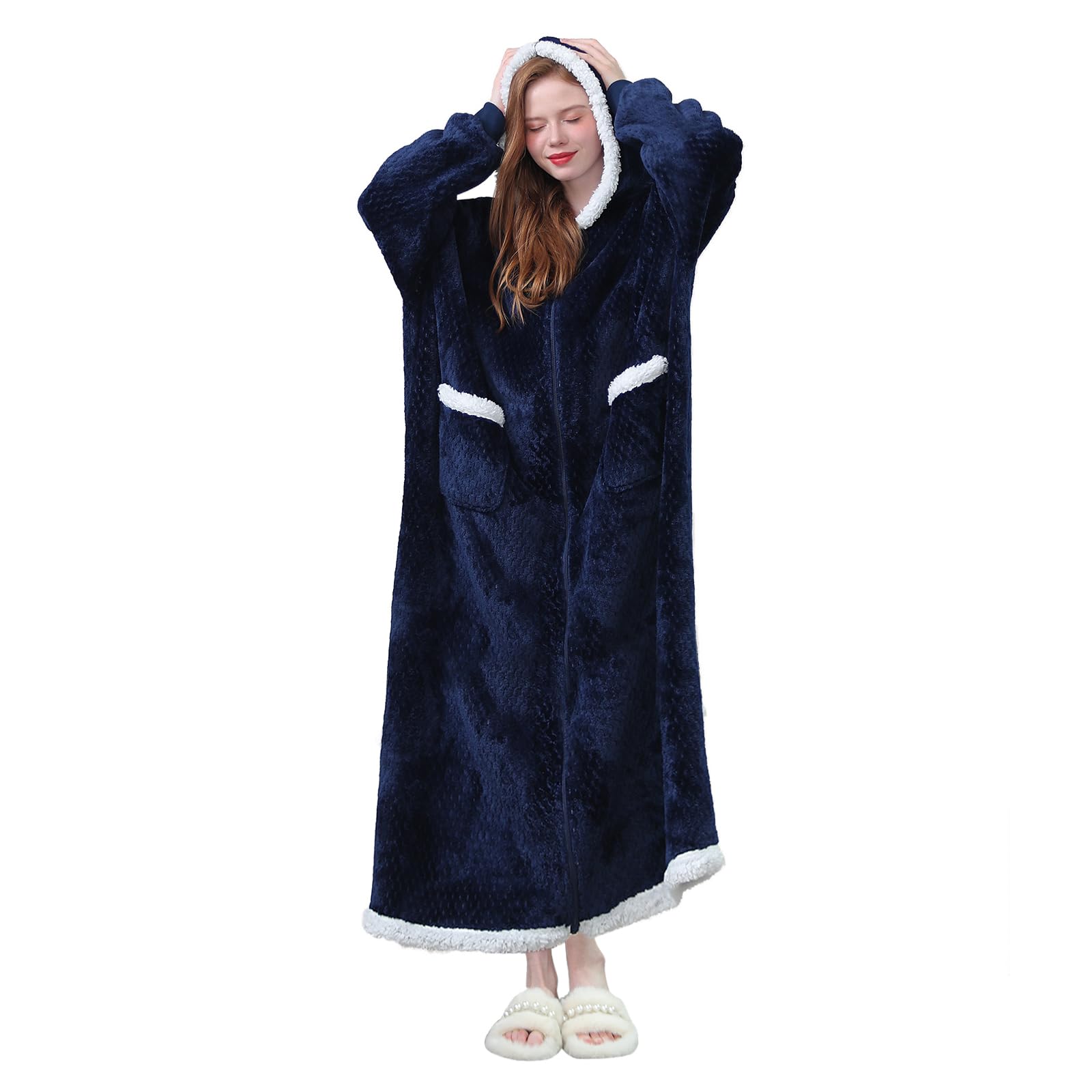 乐天商城 - [SIPERLARI] 着る毛布 メンズ レディース ルームウェア 部屋着 135cm (ネイビーブルー)