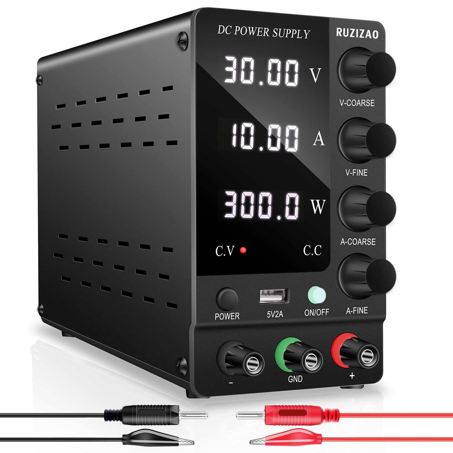 乐天商城 - RUZIZAO 安定化電源 (0~30V 0~10A) DC安定化ベンチ電源 粗微調整出力スイッチ 高精度4桁LEDディスプレイ 5V/2A USBポート付きベンチトップラボ
