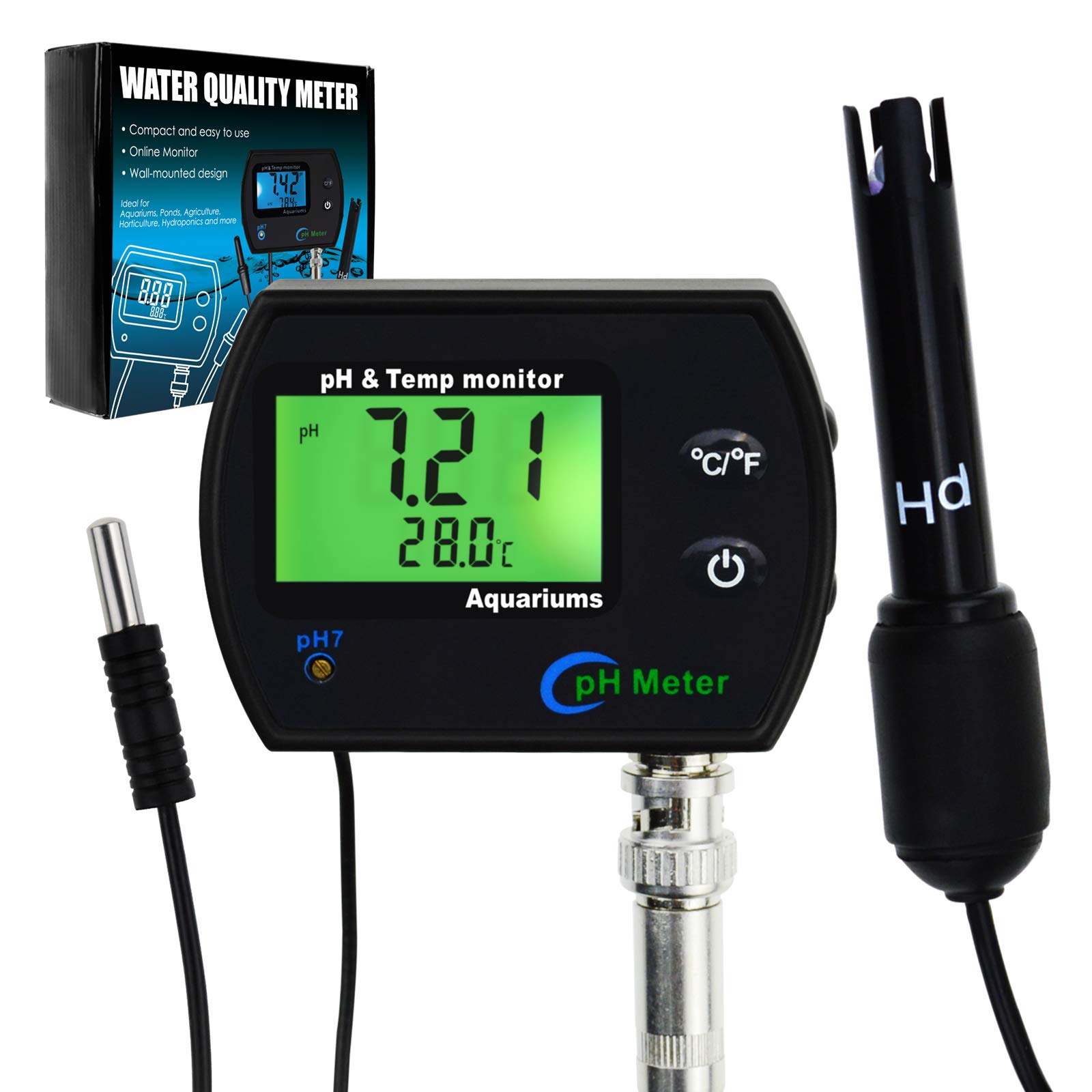 GAIN EXPRESS 2-in-1 PHと温度モニター PH測定器 PH計 測定範囲0-14pH 水質測定 水槽 水耕栽培 バックライト機能 交換可能な電極 日本語取扱説明書