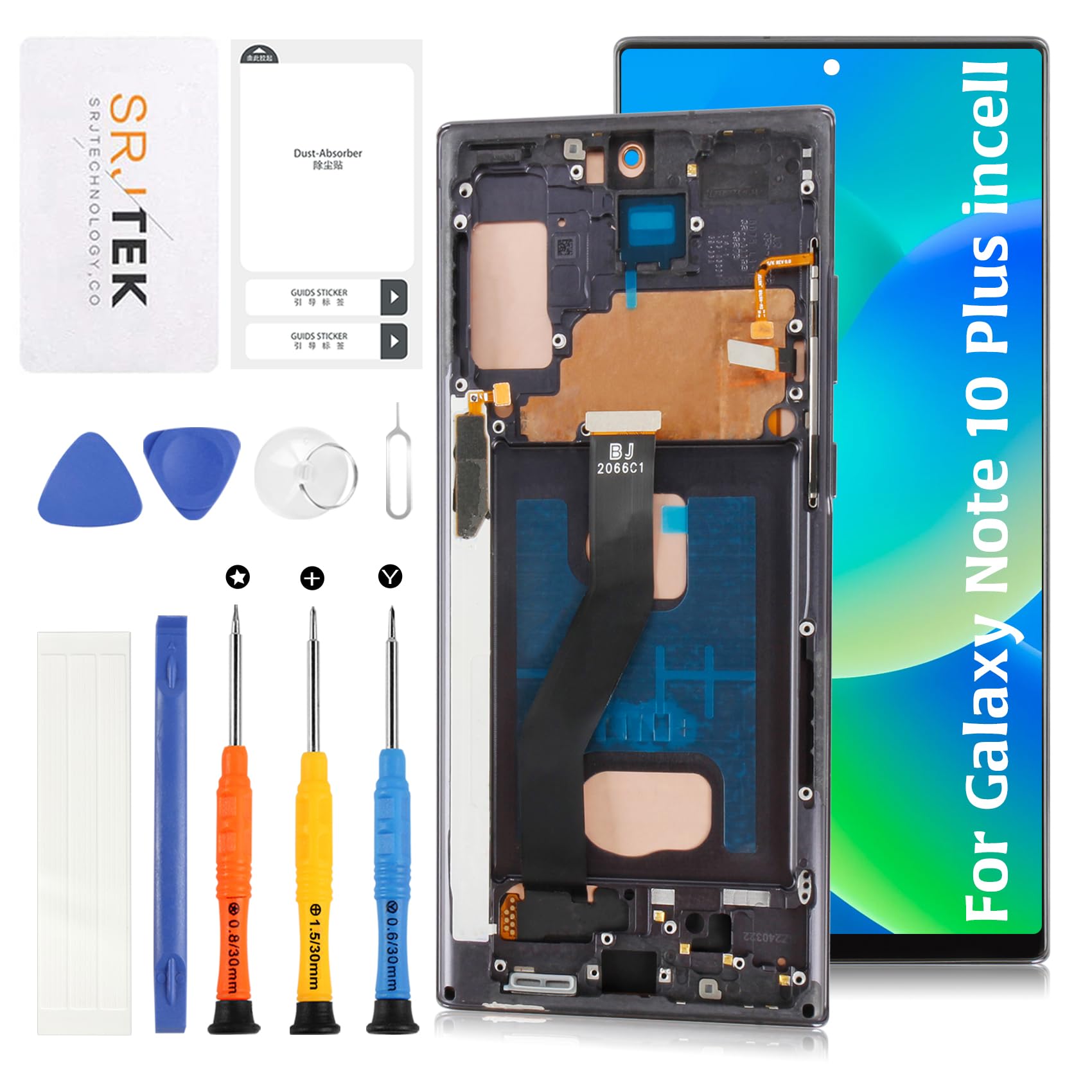 SRJTEK InCell For Samsung Galaxy Note10+ 10 plus 『指紋認証機能は含まれない』フレーム付き SM-N976, SM-N976B, SM-N976N LCD液晶パネル画面交換修理用タッチパネルデジタイザーモデル