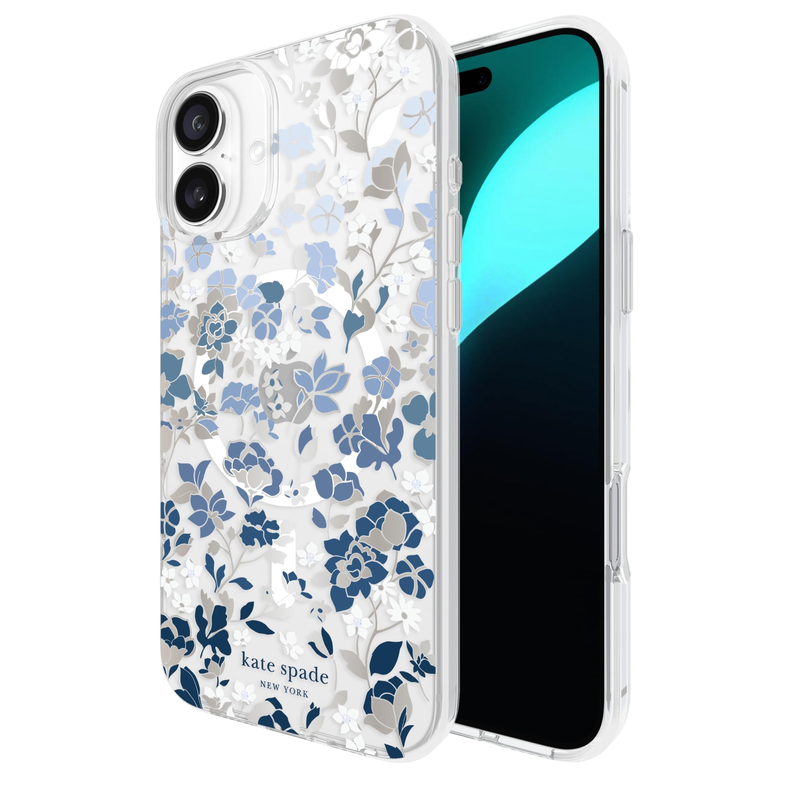  ケイトスペード ニューヨーク for iPhone 16 Plus用のスマホケース ケイトスペード ニューヨーク 背面型 Protective Hardshell Case マグセーフ Case 正規品 (Flowerbed Blue