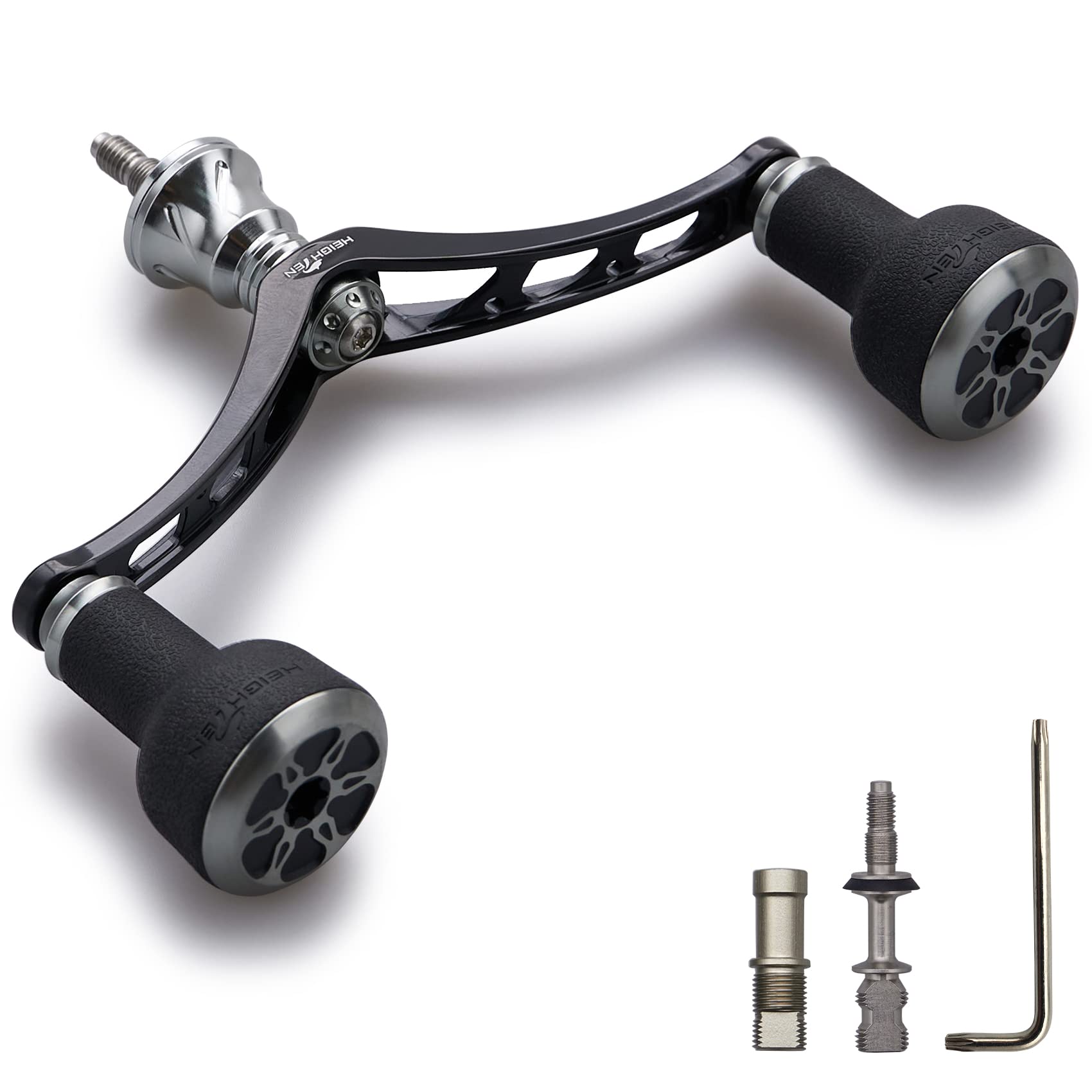HEIGHTEN 98mm リール ハンドル シマノ(SHIMANO) ダイワ(DAIWA) 通用 スピニングリール 用 TPE Series (ブラック＆ガンメタル) (480)