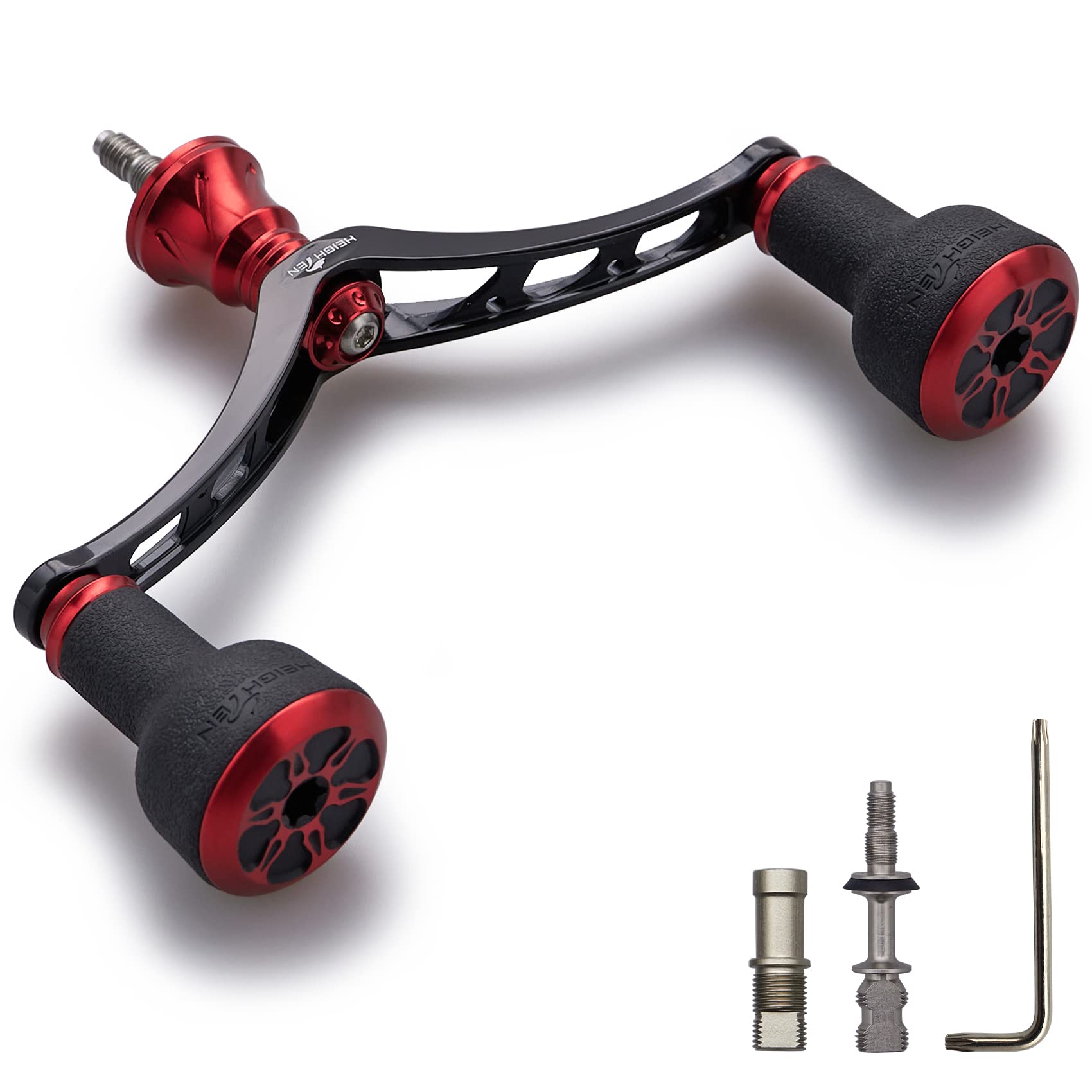 HEIGHTEN 98mm リール ハンドル シマノ(SHIMANO) ダイワ(DAIWA) 通用 スピニングリール 用 TPE Series (ブラック＆レッド) (479)
