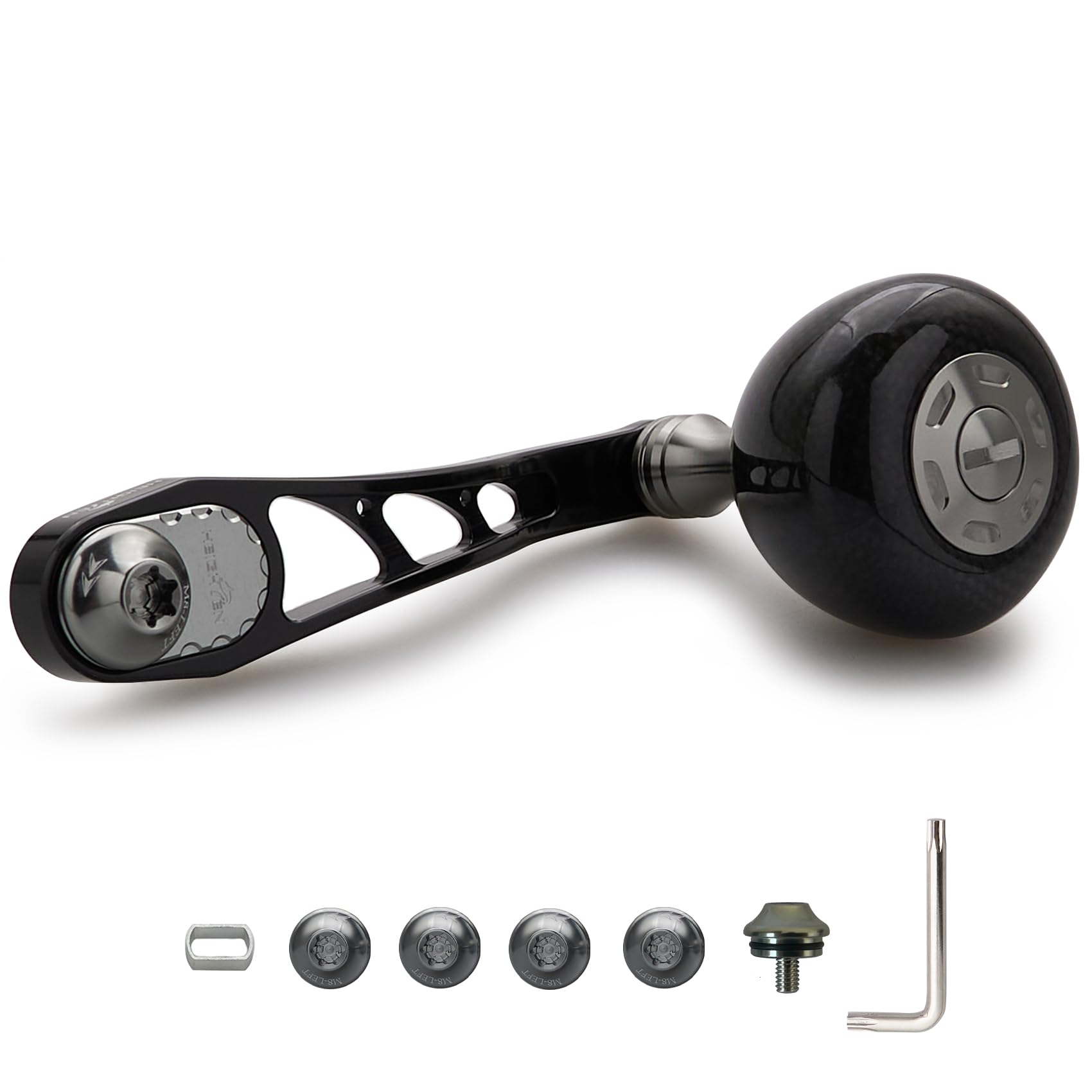 HEIGHTEN 65/75mm可変 リール ハンドル 36mm カーボン製 ハンドルノブ 搭載 シマノ(SHIMANO) ダイワ(DAIWA) アブ(Abu) ベイトリール 通用 Arch Carbon Series (ブラック＆ガンメタル) (1184