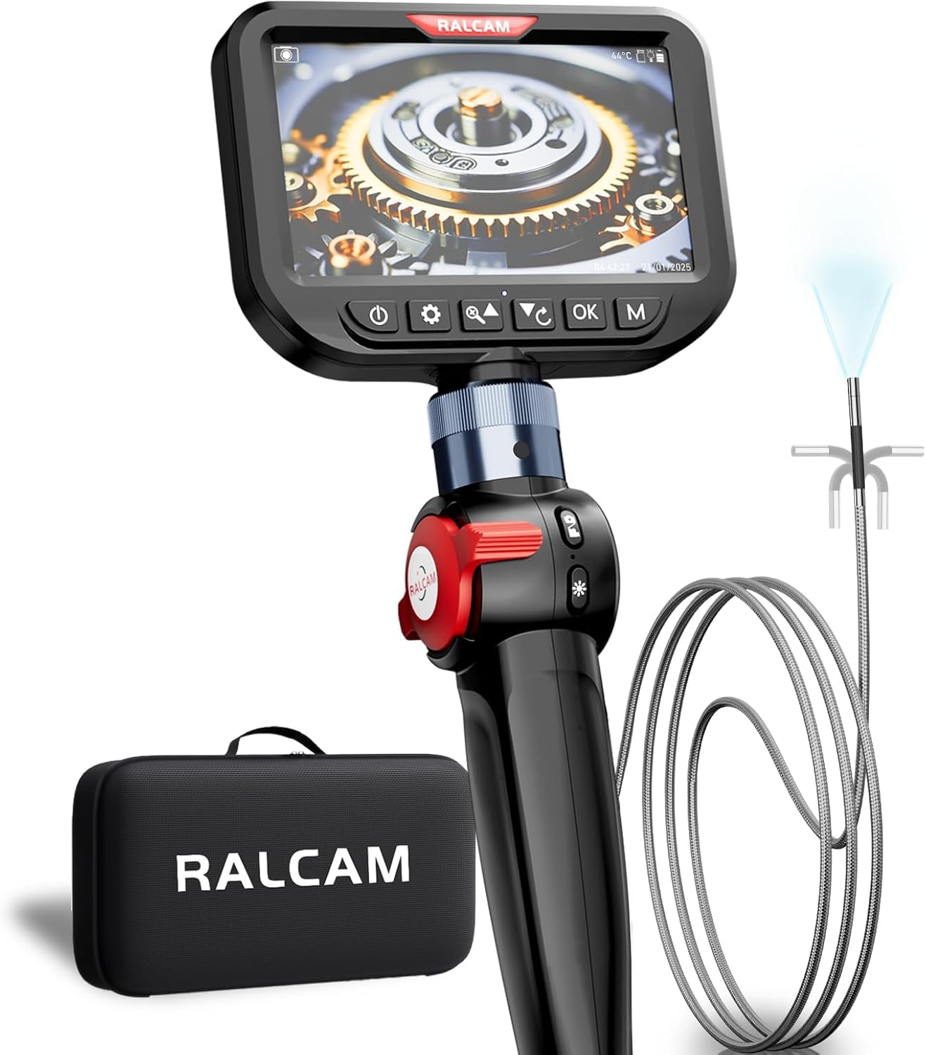 Ralcam ファイバースコープ 先端可動式 工業用内視鏡カメラ5インチIPSスクリーンモニター搭載 検査カメラ 3.9MM超薄型レンズ IP67防水 配管カメラ 高輝度LEDライト付き 精密機械 掃除 排水口/水道管/ガス管補修 自動車整備 設備の点検