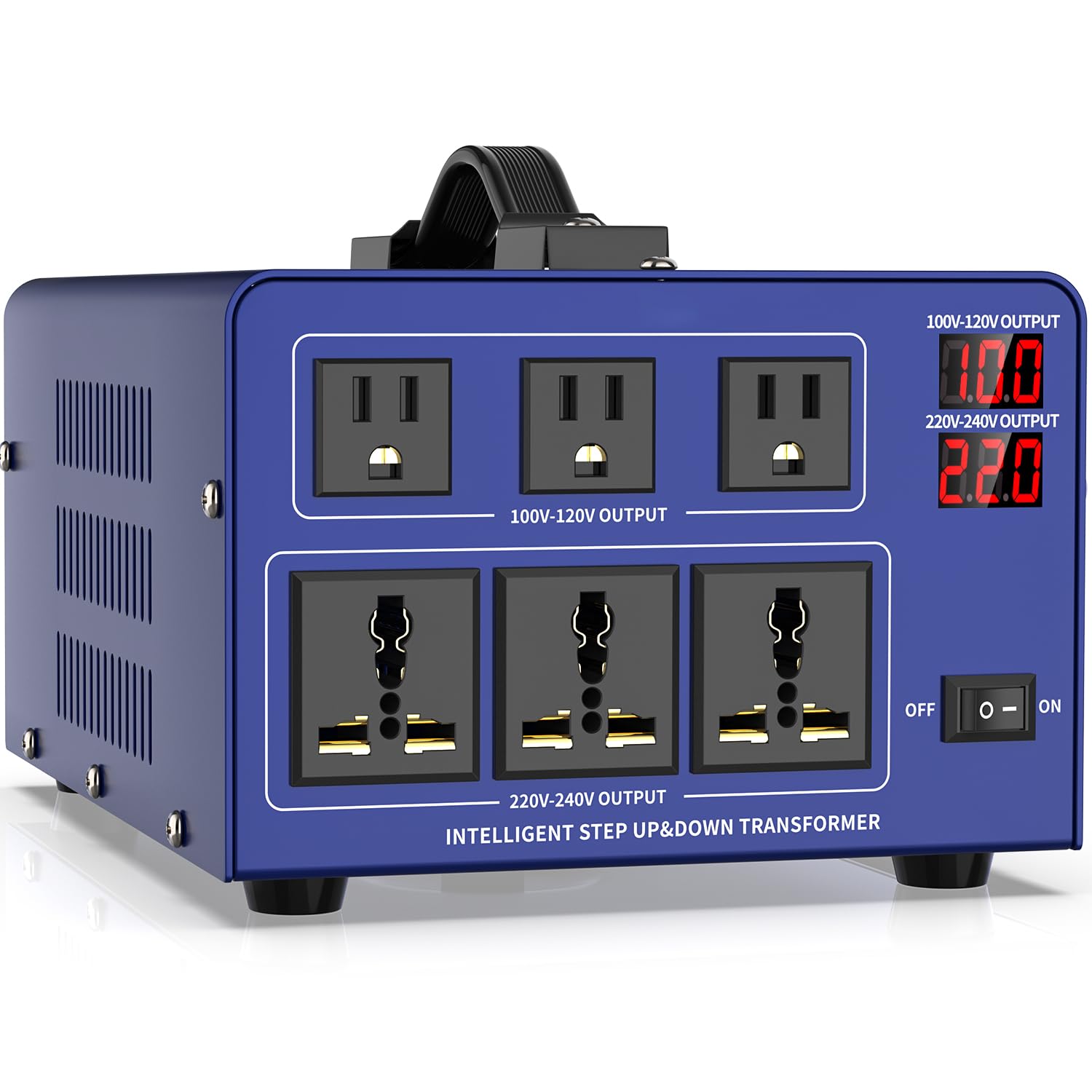 ・【3000W 変圧器昇圧降圧トランス】海外コンセントの220vから100vにダウントランスして日本仕様の電圧に変換できます。100Vから220vアップトランスして海外各国仕様の電圧に変換できます。海外用変圧コンセントとして海外旅行でも日本の家電製品が使えます。海外の電気機器も日本で簡単に使えます。・【出力電圧LED表示】変圧器 3000VA 複雑な操作から解放され、電源を入れて使うだけ！100Vか220かの入力電圧を調整しないことによる故障の心配はもうありません。電源を入れてから、変圧器は自動的に入力電圧を自動的に識別します。LED画面はリアルタイムで出力電圧を表示します。・【安全機能搭載、LED故障コード表示】3000W 海外変圧器 OUTPUT:3口（100V-120V電気製品適用）3口（220V-240Vの電気製品適用）、30Aサーキットブレーカ保護、入力・出力過電圧保護、入力低電圧保護、過電流保護、過熱保護、超負荷保護 LED故障コード表示：Err HI：入出力高電圧保護 Err LO：入力低電圧保護 Err OH：過熱 保護 Err OL：過電流保護 PonIIIII：入力電圧が認識されている・【電圧変換効率】3000VA 変圧器変換効率は80%です。トロイダルトランスは電圧変換効率を高め、使用寿命を延ばします。本製品の初期設定はAC100V to AC220Vです。トランスは電圧調整器ではないので、常に一定の出力電圧値を維持することはできません。 入力の家電製品の消費電力によって出力電圧は様々な程度に低下しますが、正常に始動することができます。計算式：実出力電圧／実入力電圧＝定格出力電圧／定格入力電圧・【変圧器の使用注意1】変圧器のAC出力コンセントは内部接地されており、電源コードは接地のない日本の標準プラグです。 電源コードは2Pプラグなので、海外で使用する場合はハイパワー変換プラグを別途購入する必要があります。日本の200V入力コンセントを使用すれば、200V変換プラグを別途購入する必要があります。・【変圧器の使用注意2】100Vを120Vに変換することはできません。200Vを220Vに変換することはできません。オーバーヒートや過負荷の後は、電源を切り、手動でリカバリーボタンを押して10分間冷却してから再始動してください。・【変圧器の使用注意3】高出力の電気製品やバッテリー/モーター/コンプレッサーによる誘導負荷を使用する場合、十分余裕のある容量の変圧器をお選びください。ドライヤー、ヘアアイロン暖房器具、電動工具、コーヒーメーカー、レーザープリンターなど、起動時に定格電力の2・4倍の電力を必要とする電化製品もあります。注：底面に型番ラベルが貼付されます。