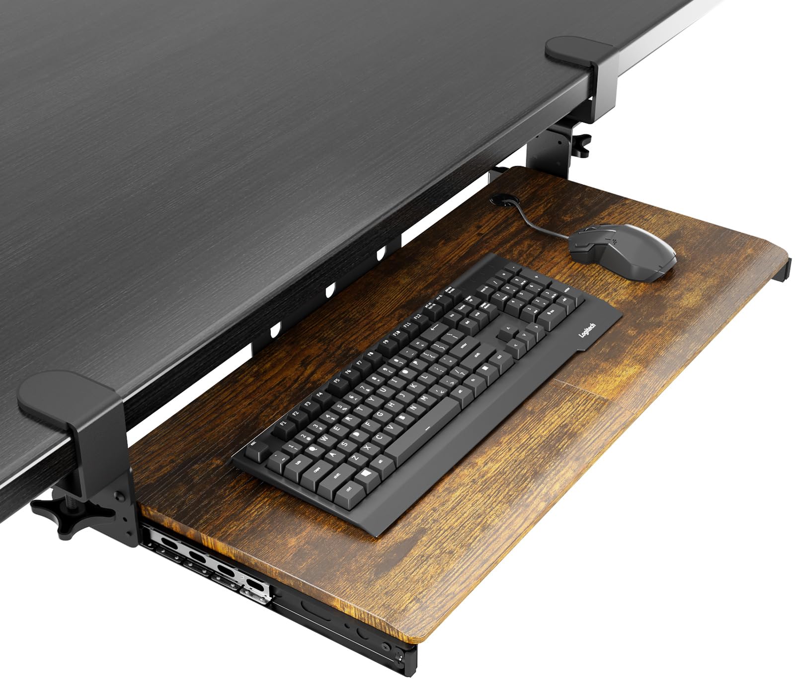 乐天商城 - AX WABER キーボードトレイ キーボードスライド式 クランプ式 人間工学設計 キーボード収納 マウス収納可能 組立簡単 テーブル拡張 幅680*280mm オフィス/ホーム/学校に適用 木目調 AX01WG02