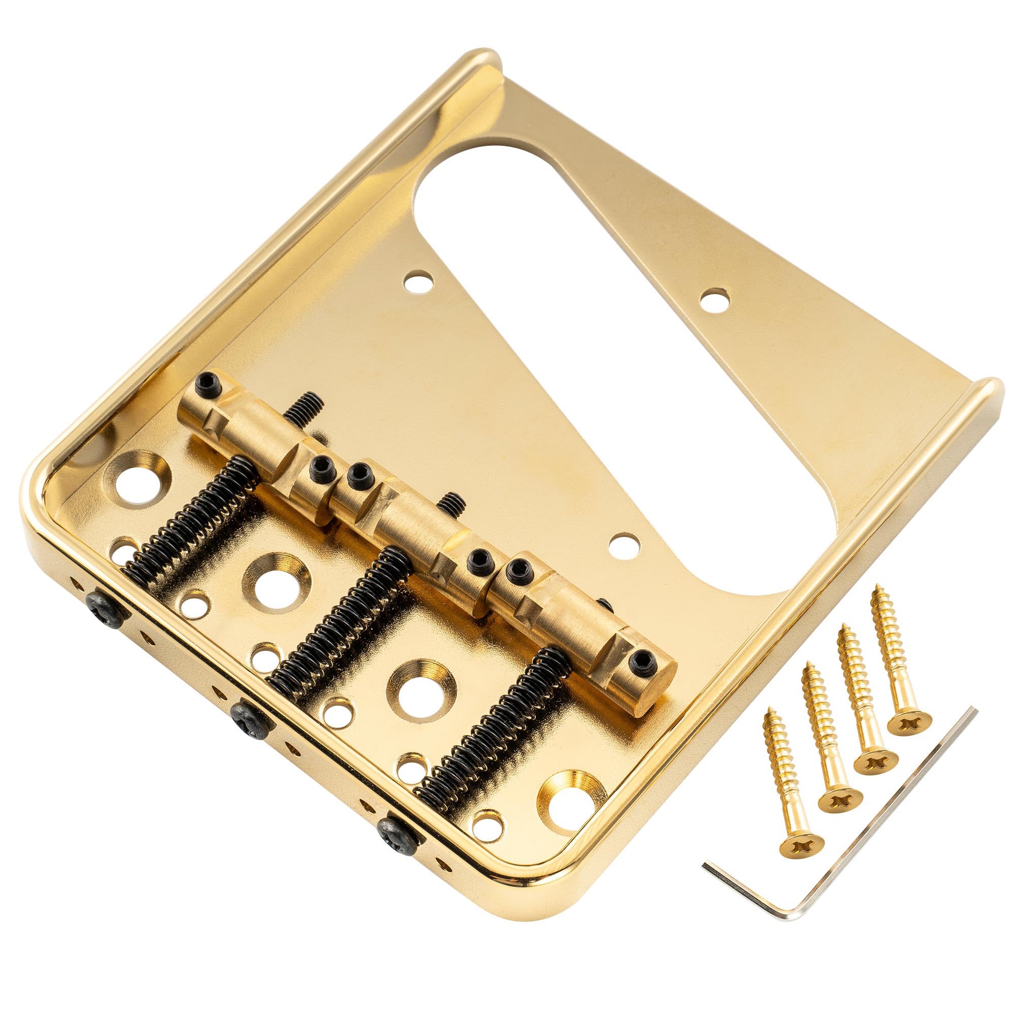 乐天商城 - Musiclily Ultra 10.8mm テレキャスターブリッジ 3WAY ブラスサドル アルミ製プレート ヴィンテージTL エレキギター用、ゴールド