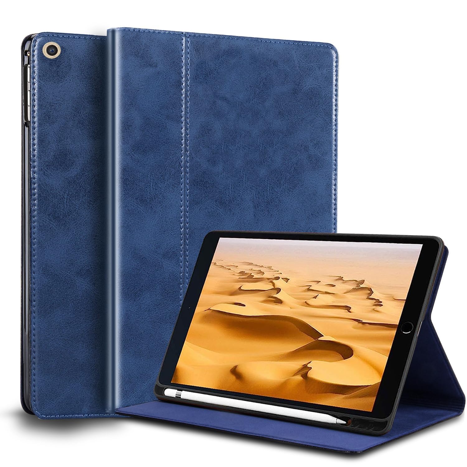 樂天商城 - Gexmil ケース iPad 10.2 インチ,9/8/7世代通用 (2021/2020/2019) 高級レザー製 ペン収納,衝撃防止 保護ケース 耐衝撃性 軽量 防指紋,オートスリープ/ウェイク,ブルー