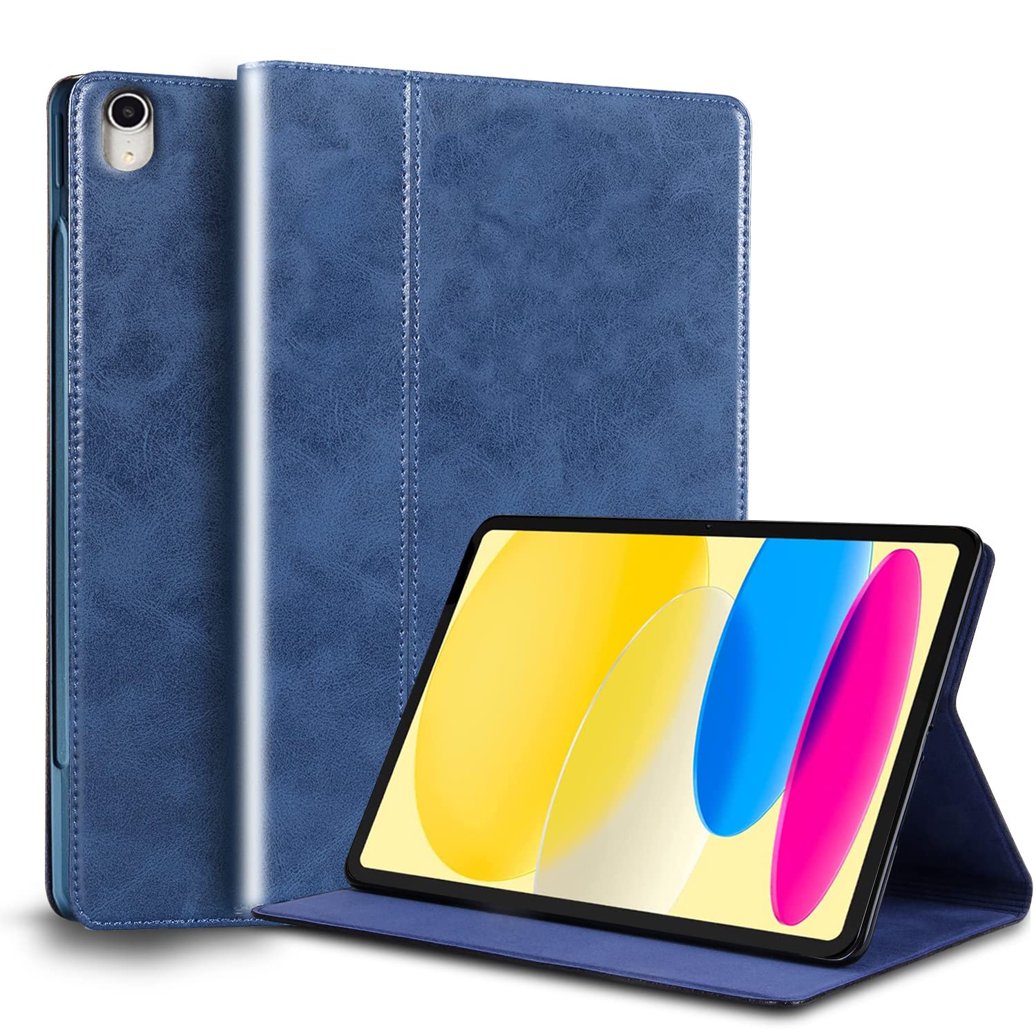 乐天商城 - Gexmil ケース iPad 第11世代 (A16) 11 インチ 2025,10世代専用,10.9 インチ (2022)高級レザー製 耐衝撃性 軽量 防指紋 防滑,オートスリープ/ウェイク,アジャスタブルスタンド,ブルー