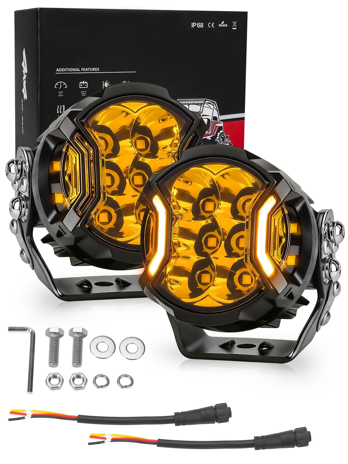 Chelhead 3インチ LED作業灯 三面発光 円型 92w LED補助灯 広角キット デイタイム日行灯付き サイドシュート式オフロード走行灯 270°コンビネーションビームモード汎用補助灯 トラック/ジムニー/牧馬人フォルトラックに適用し (3インチ