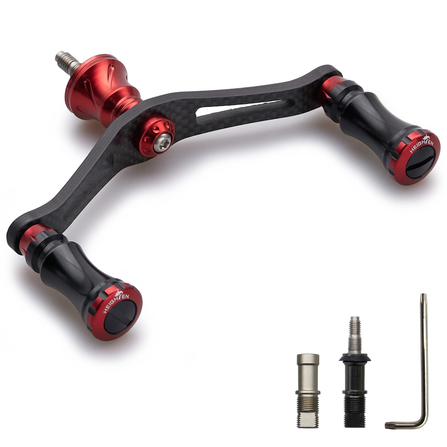 乐天商城 - HEIGHTEN 90mm リール ハンドル シマノ ダイワ 通用 1.5K炭素布 カーボンクランクハンドル スピニングリール用 Chess Series (ブラック＆レッド) (241)
