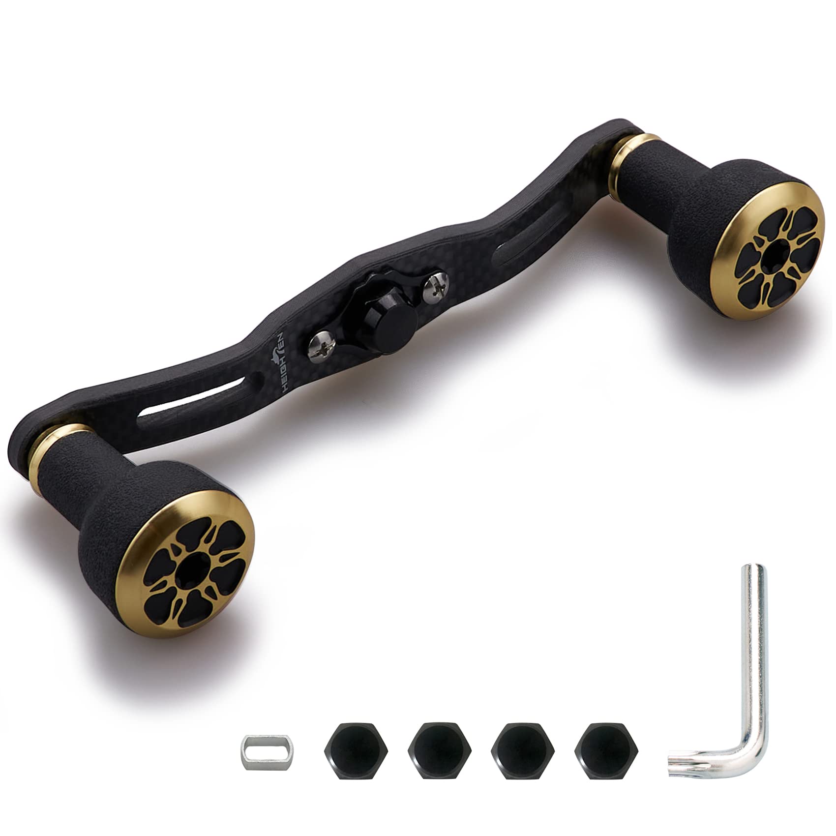 HEIGHTEN 120/110mm リール ハンドル 厚さ4mm 1.5K炭布 カーボン 24mm TPE製 ノブ搭載 シマノ(SHIMANO) ダイワ(DAIWA) アブ(Abu) 通用 ベイトリール 用 TPE Series (110mm, ブラック