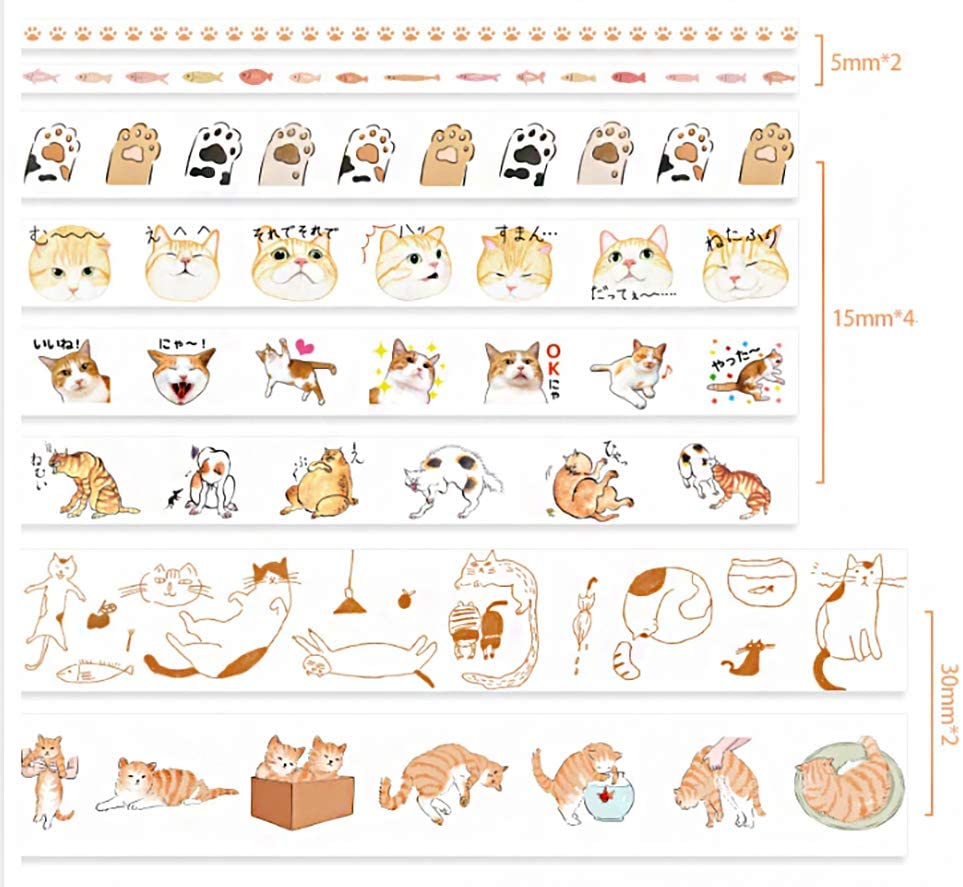 猫 マスキングテープ 8巻セット 和紙テープ テープ 手帳 DIY 工芸品 ギフト デコレーション 装飾用 パーティー ラッピング カラフル 剥がしやすい 直径...