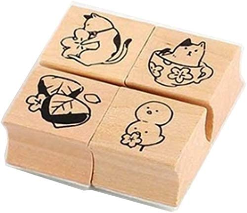 Rakuten - 木製ゴム印セット 猫 さくら 花 鳥 スタンプ 4個セット